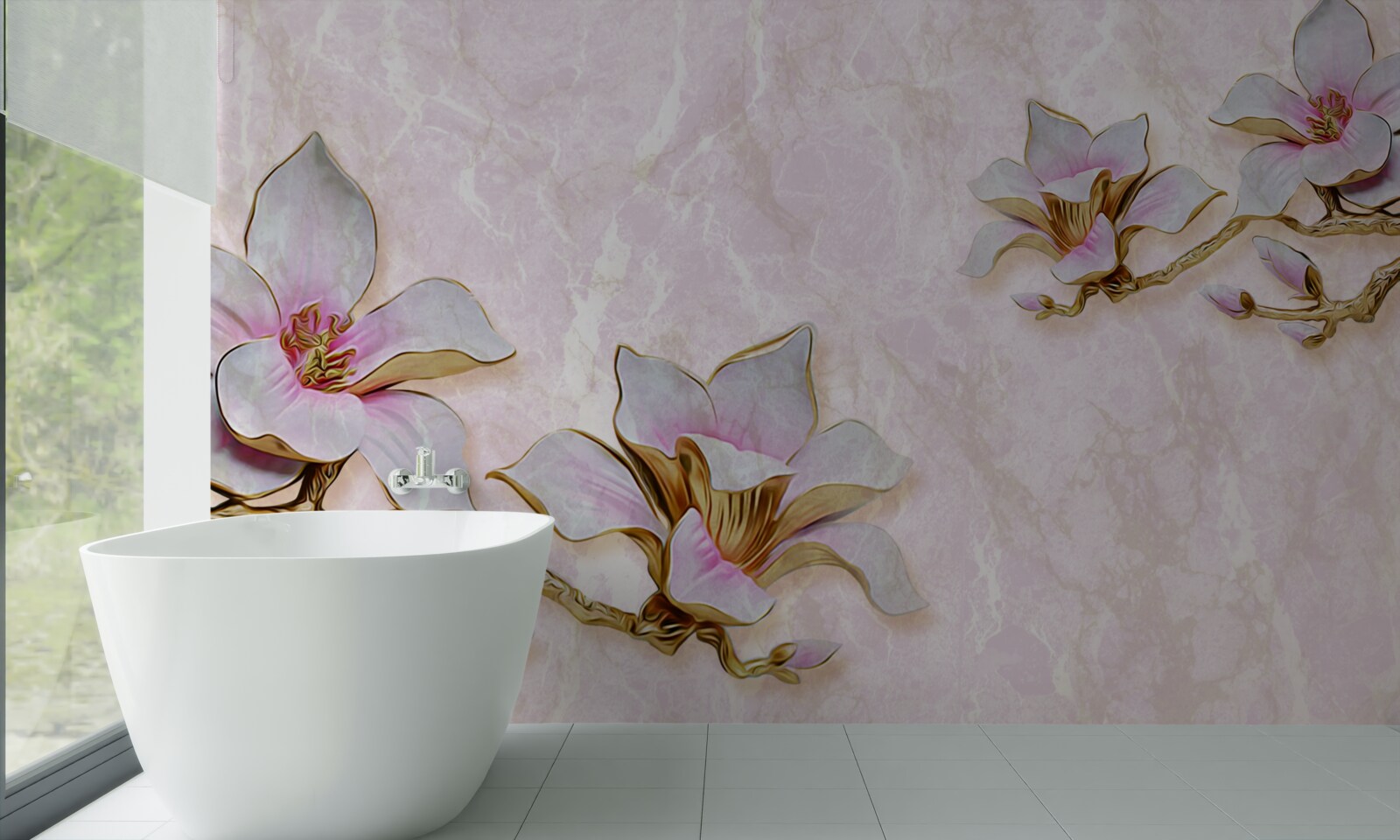 Fototapeta Snehobiele konáre magnólie na jemnom pozadí