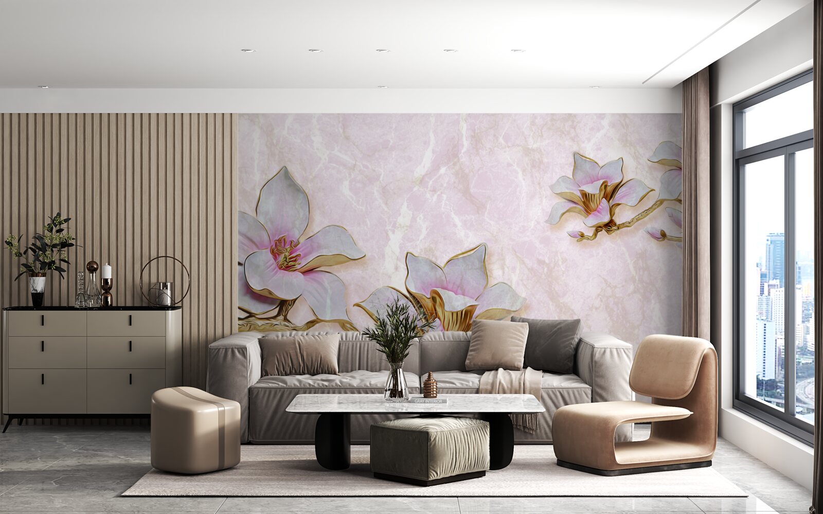 Fototapeta Snehobiele konáre magnólie na jemnom pozadí