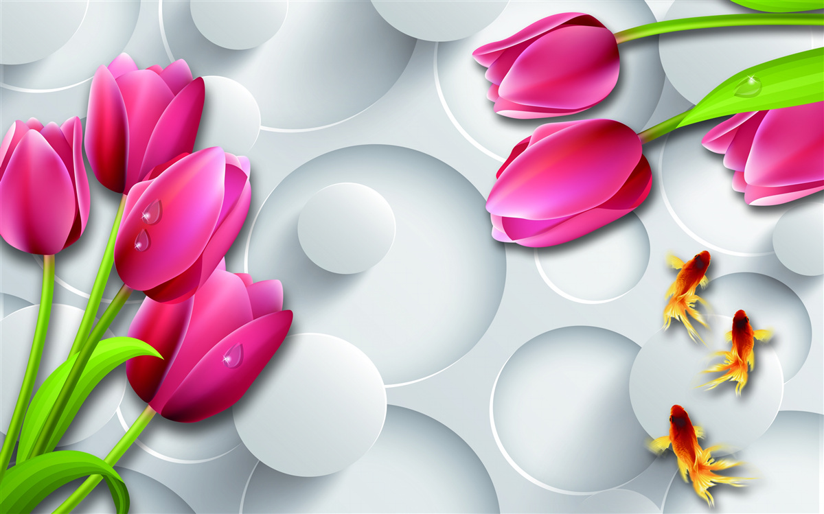 Fototapeta motýle a kytice šarlátových tulipánov