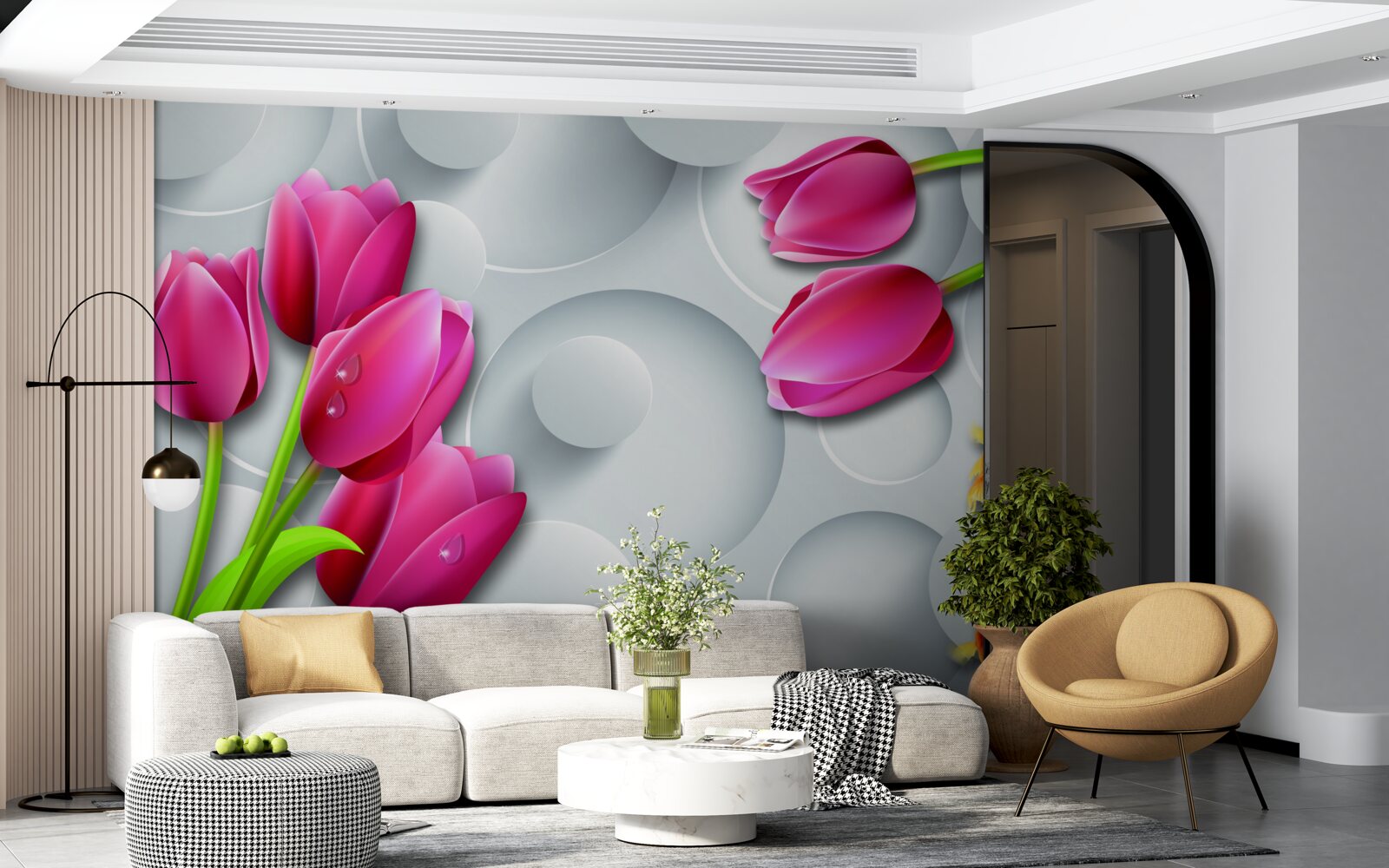 Fototapeta motýle a kytice šarlátových tulipánov