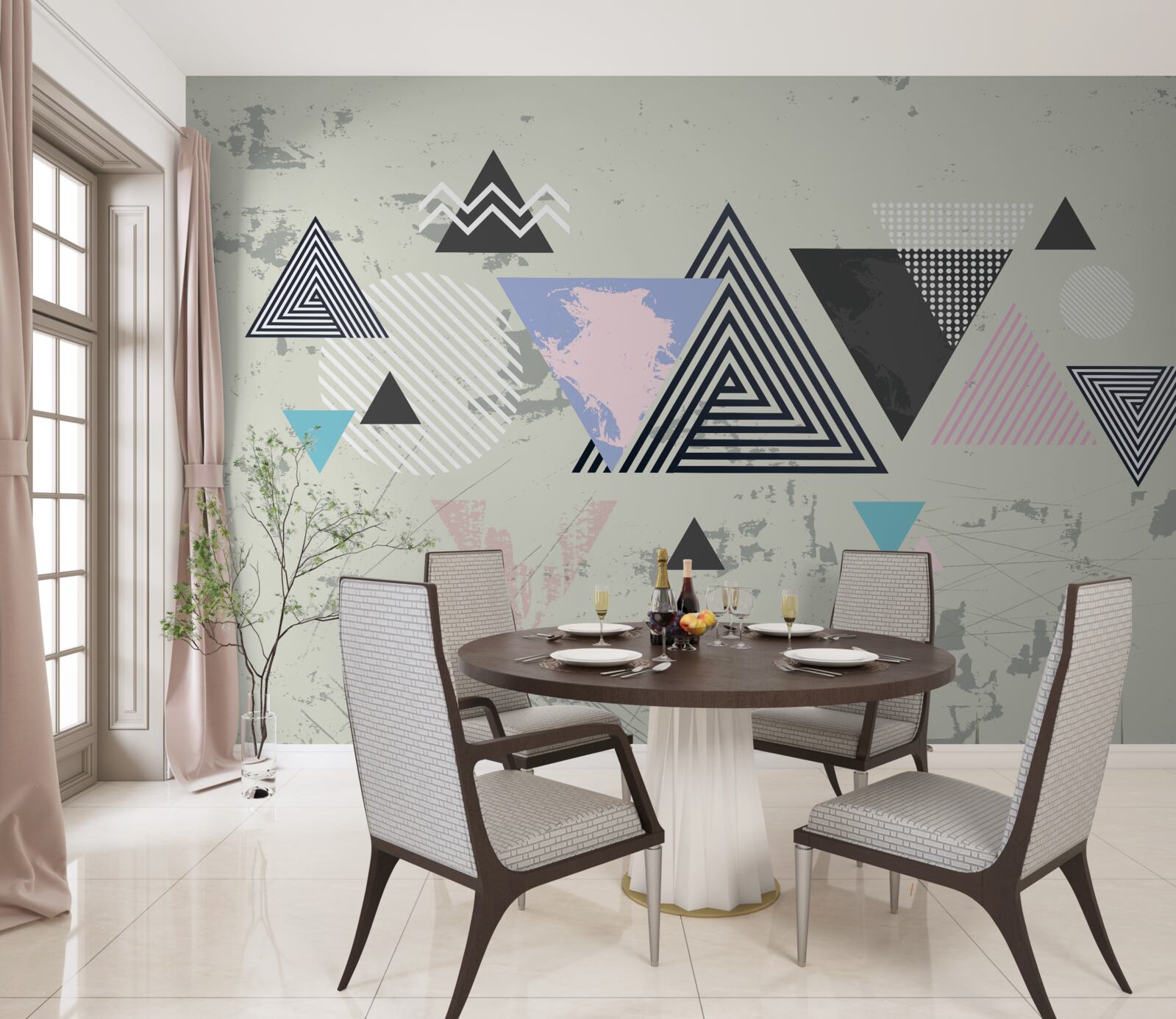 Fototapeta trojuholníkové tvary na sivom pozadí