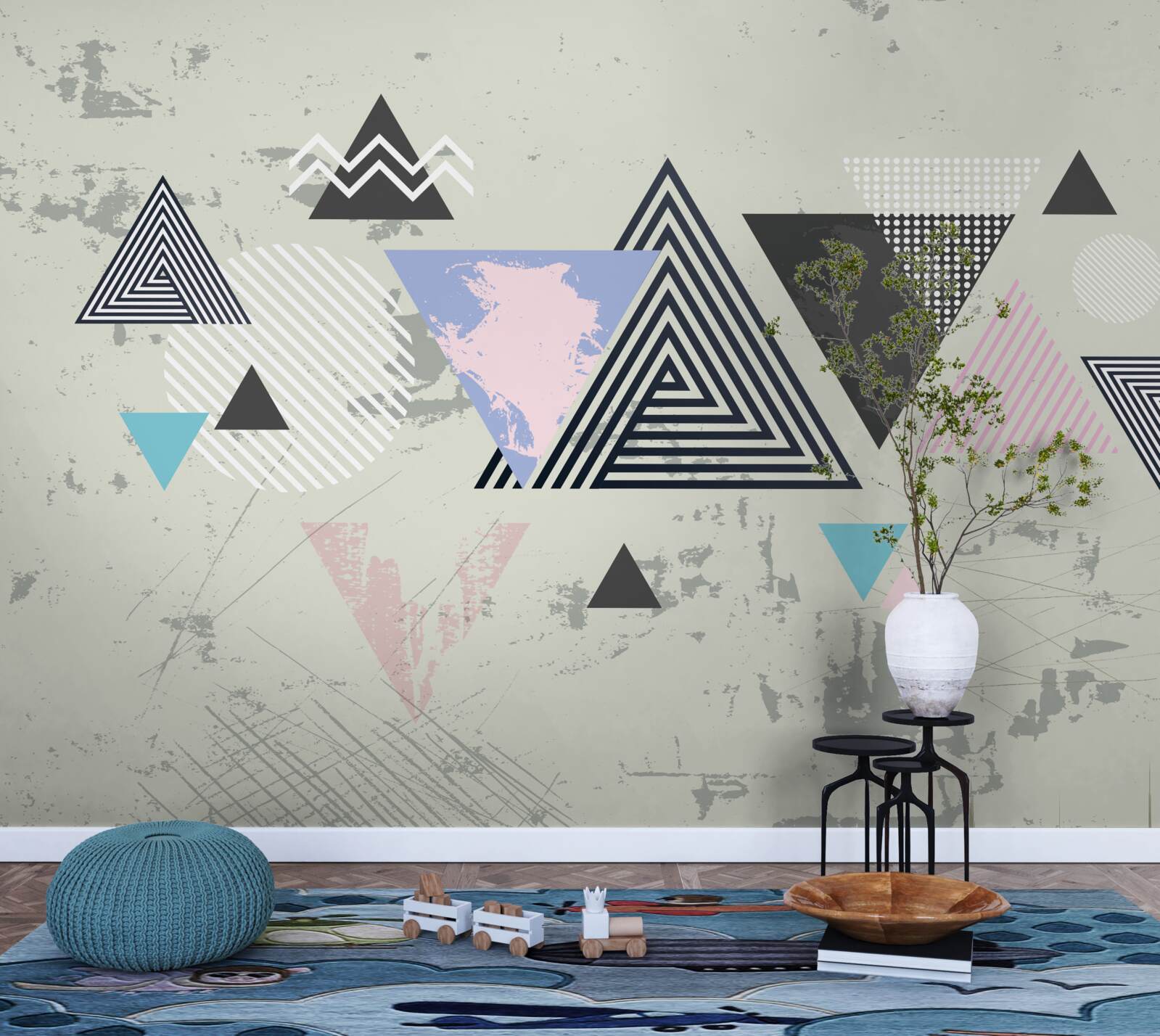 Fototapeta trojuholníkové tvary na sivom pozadí