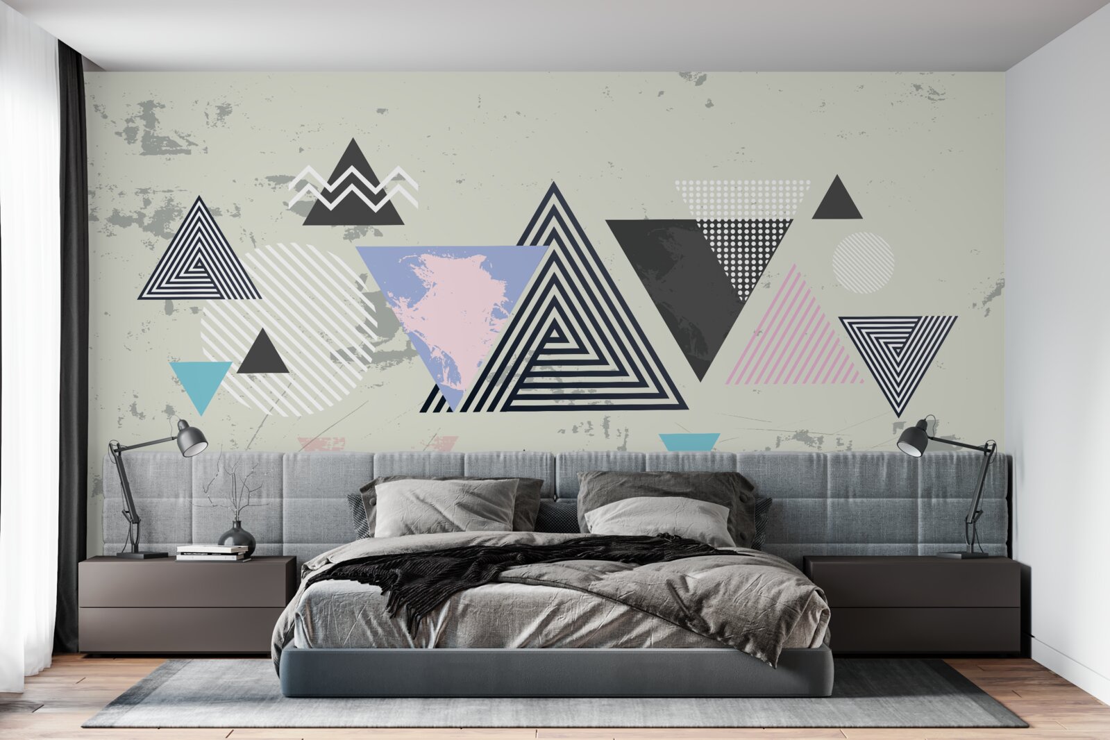 Fototapeta trojuholníkové tvary na sivom pozadí