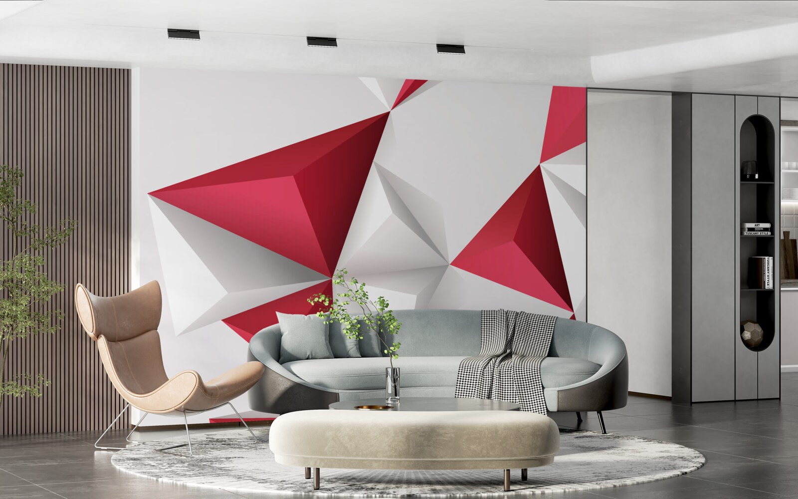 Fototapeta trojuholníky v bielej a červenej farbe s objemom