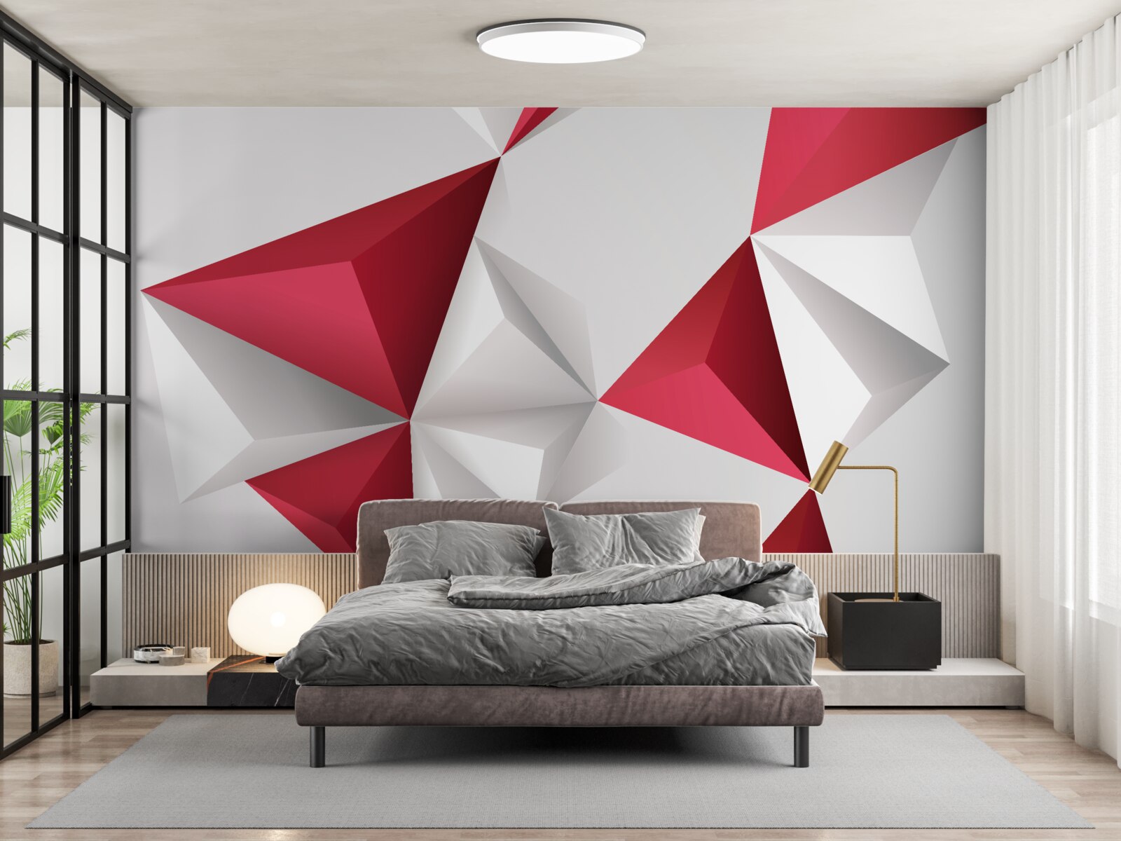 Fototapeta trojuholníky v bielej a červenej farbe s objemom