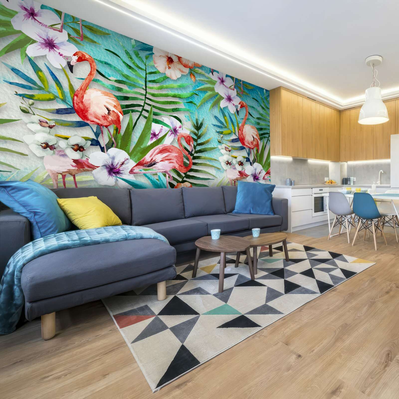 Fototapeta listy sú obklopené ružovými plameniakmi