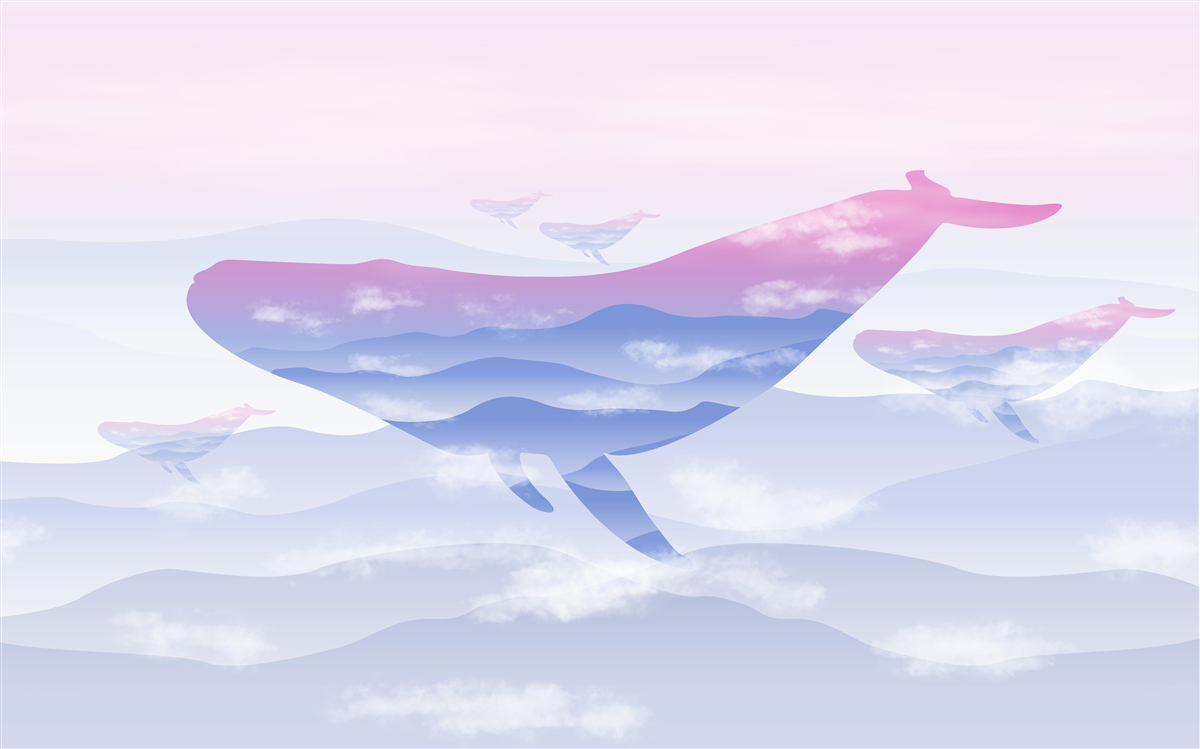 Fototapeta veľryba vznášajúca sa medzi oblakmi