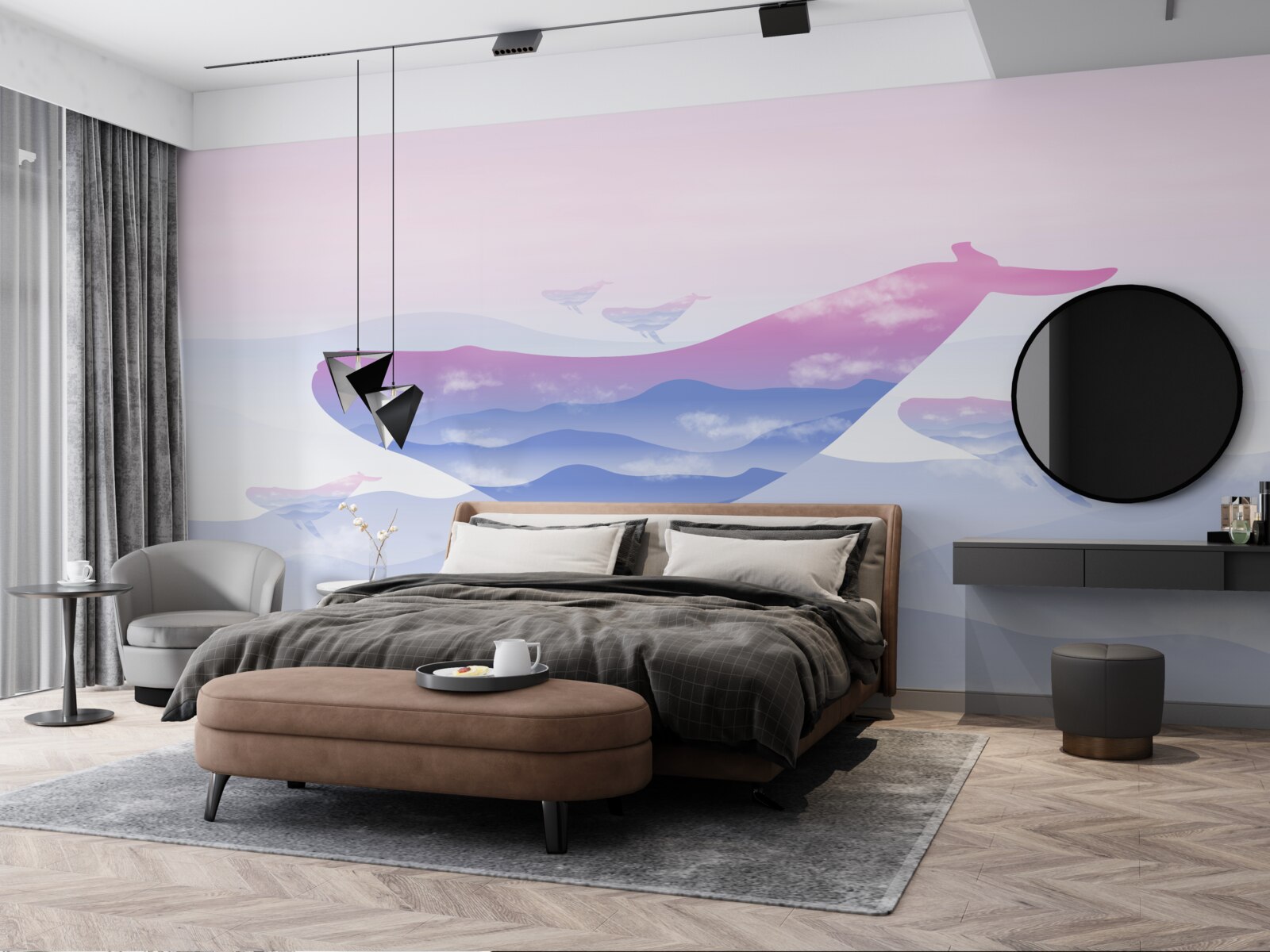 Fototapeta veľryba vznášajúca sa medzi oblakmi