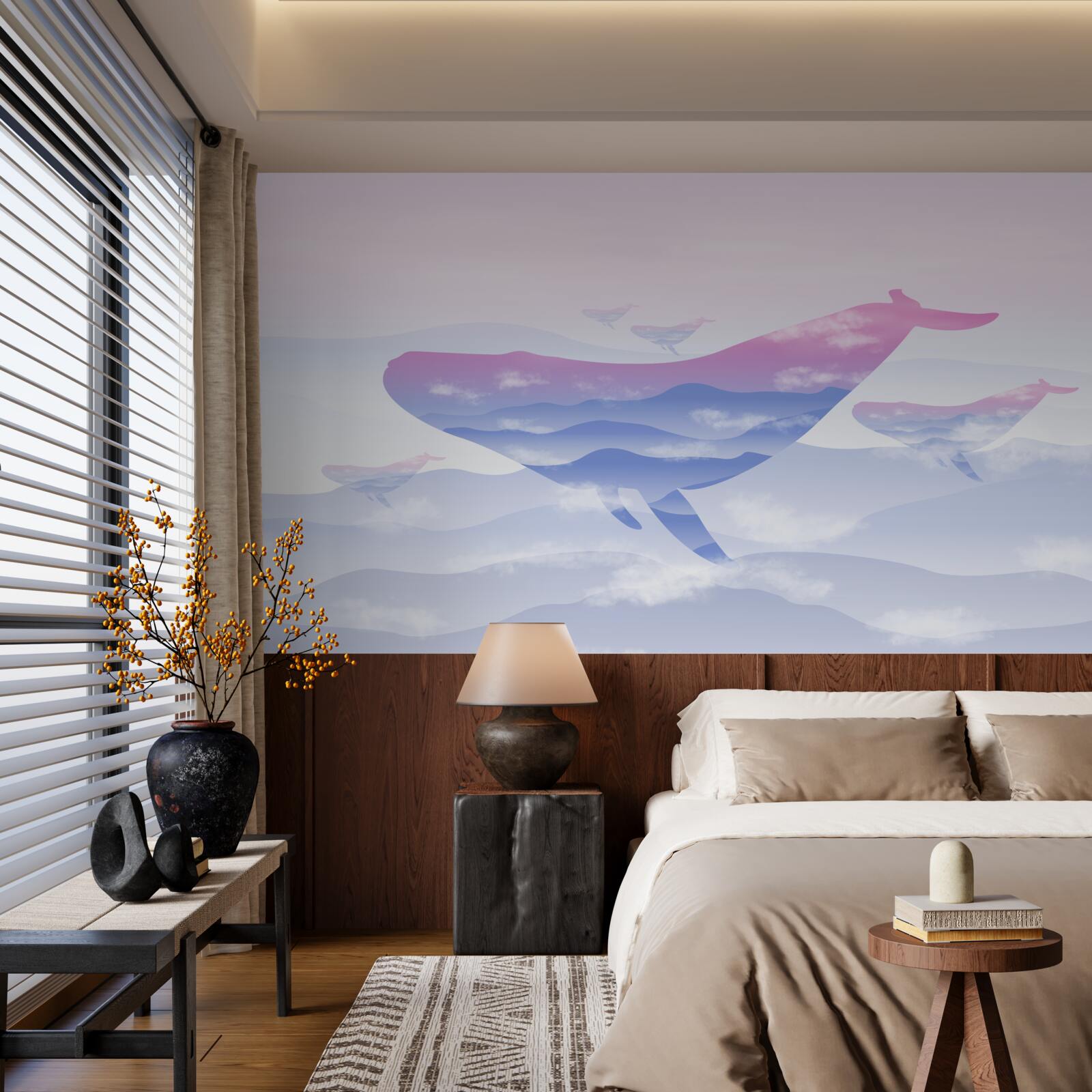 Fototapeta veľryba vznášajúca sa medzi oblakmi