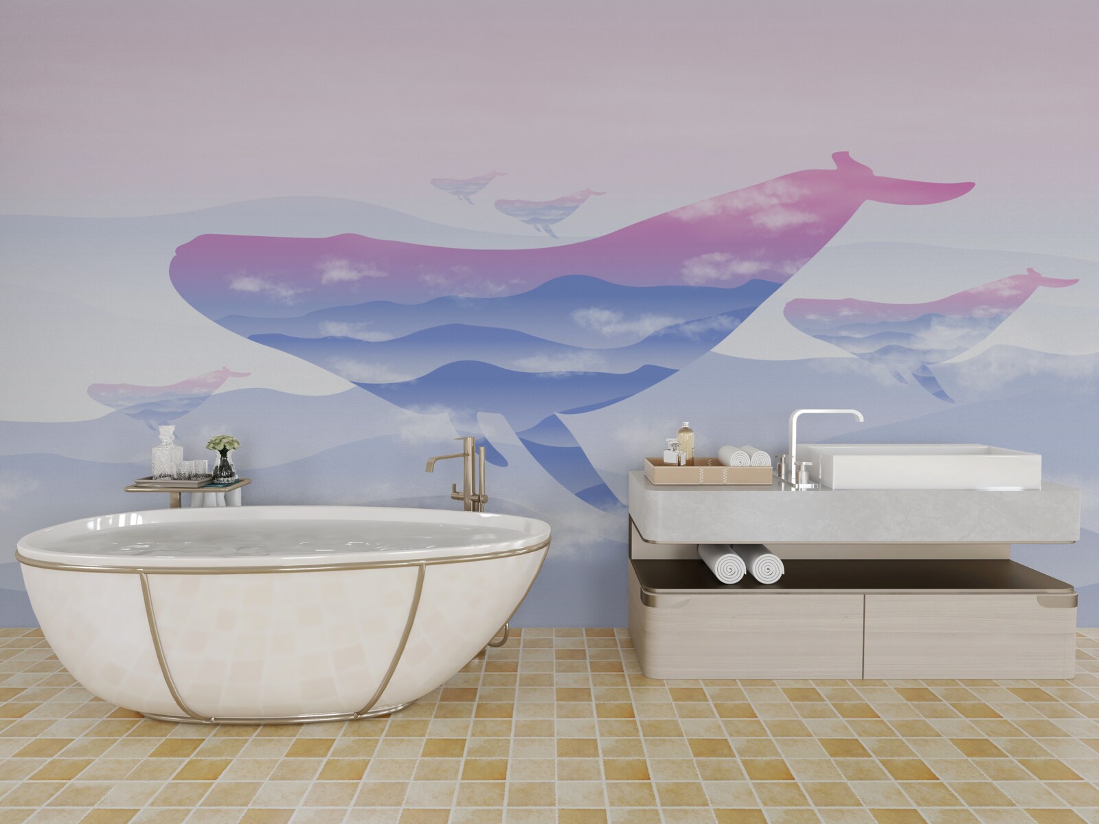 Fototapeta veľryba vznášajúca sa medzi oblakmi