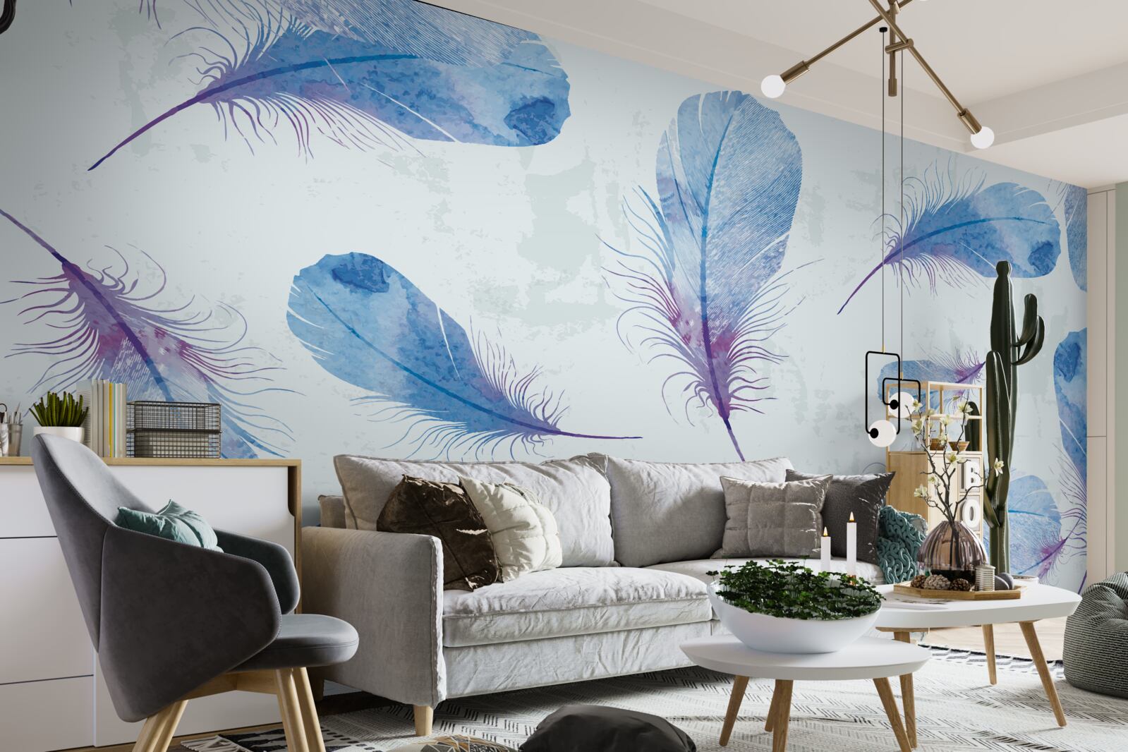 Fototapeta modré pierka sú umiestnené na bielom pozadí