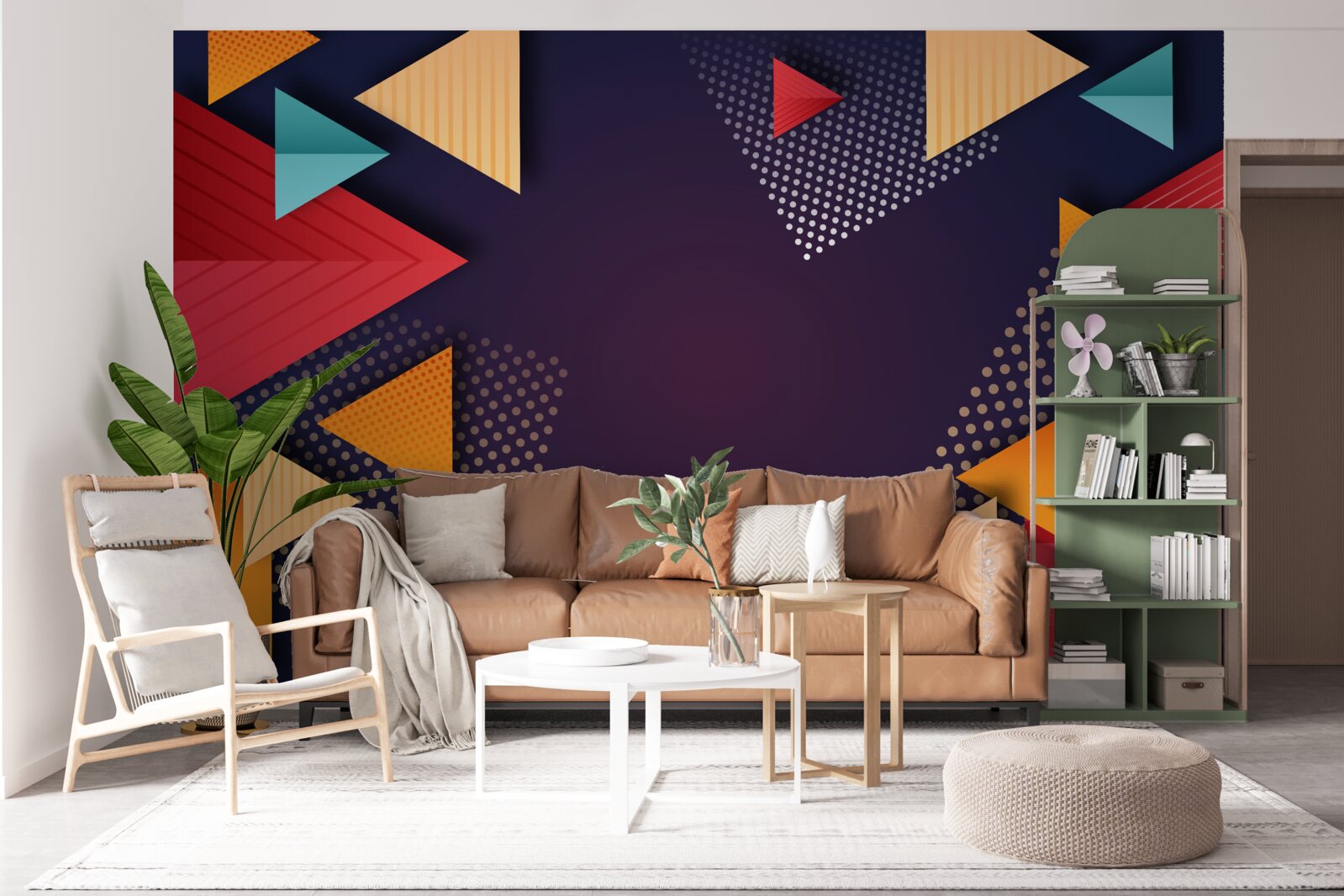 Fototapeta trojuholníky rôznych odtieňov na fialovom pozadí