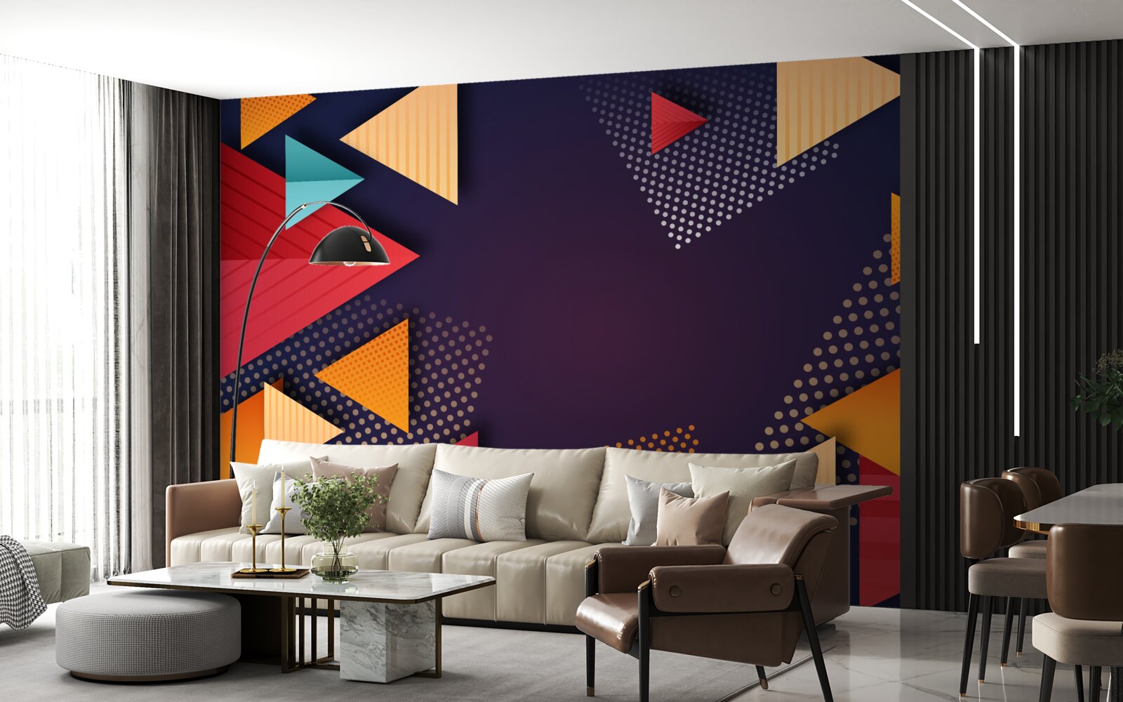 Fototapeta trojuholníky rôznych odtieňov na fialovom pozadí