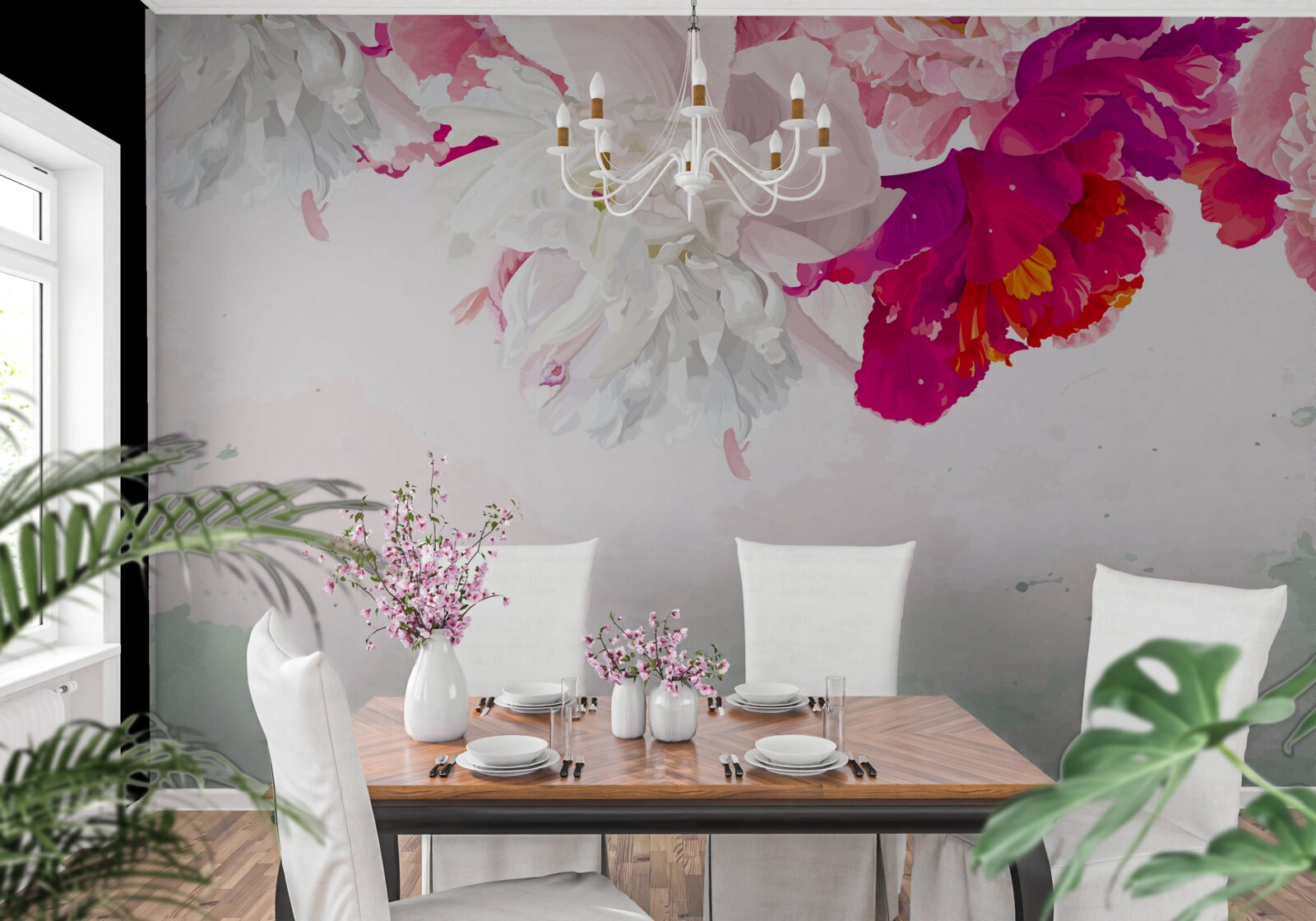 Fototapeta pozadie v odtieňoch bielej so sýtymi farbami