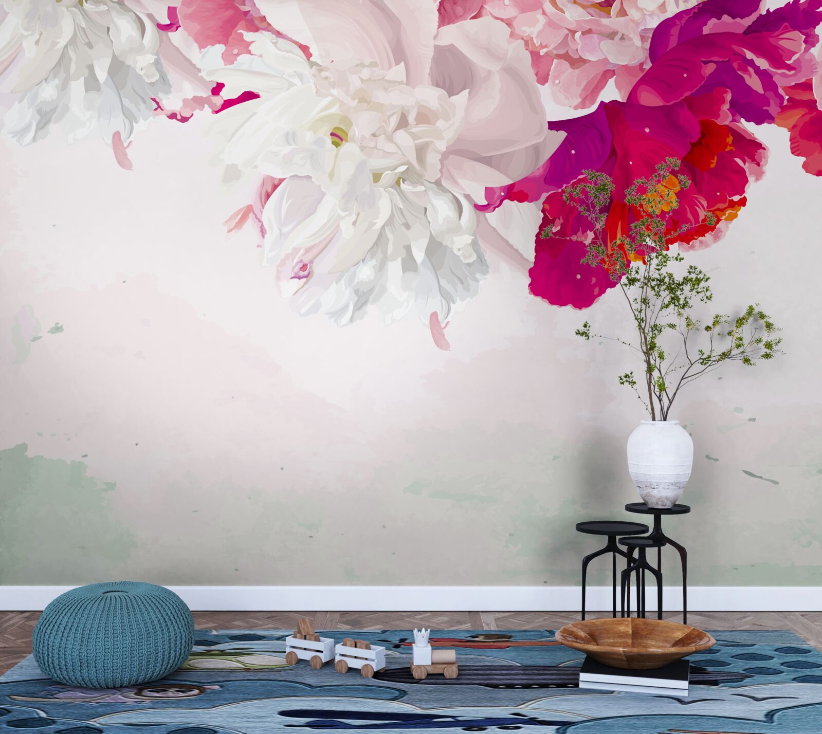 Fototapeta pozadie v odtieňoch bielej so sýtymi farbami