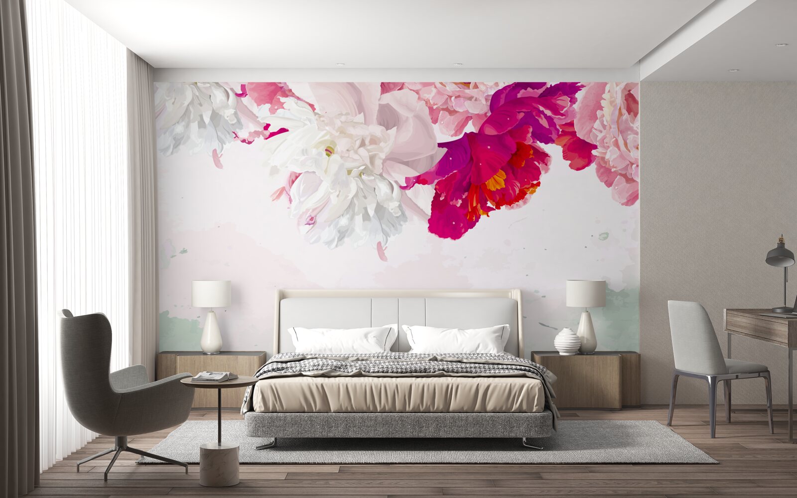 Fototapeta pozadie v odtieňoch bielej so sýtymi farbami