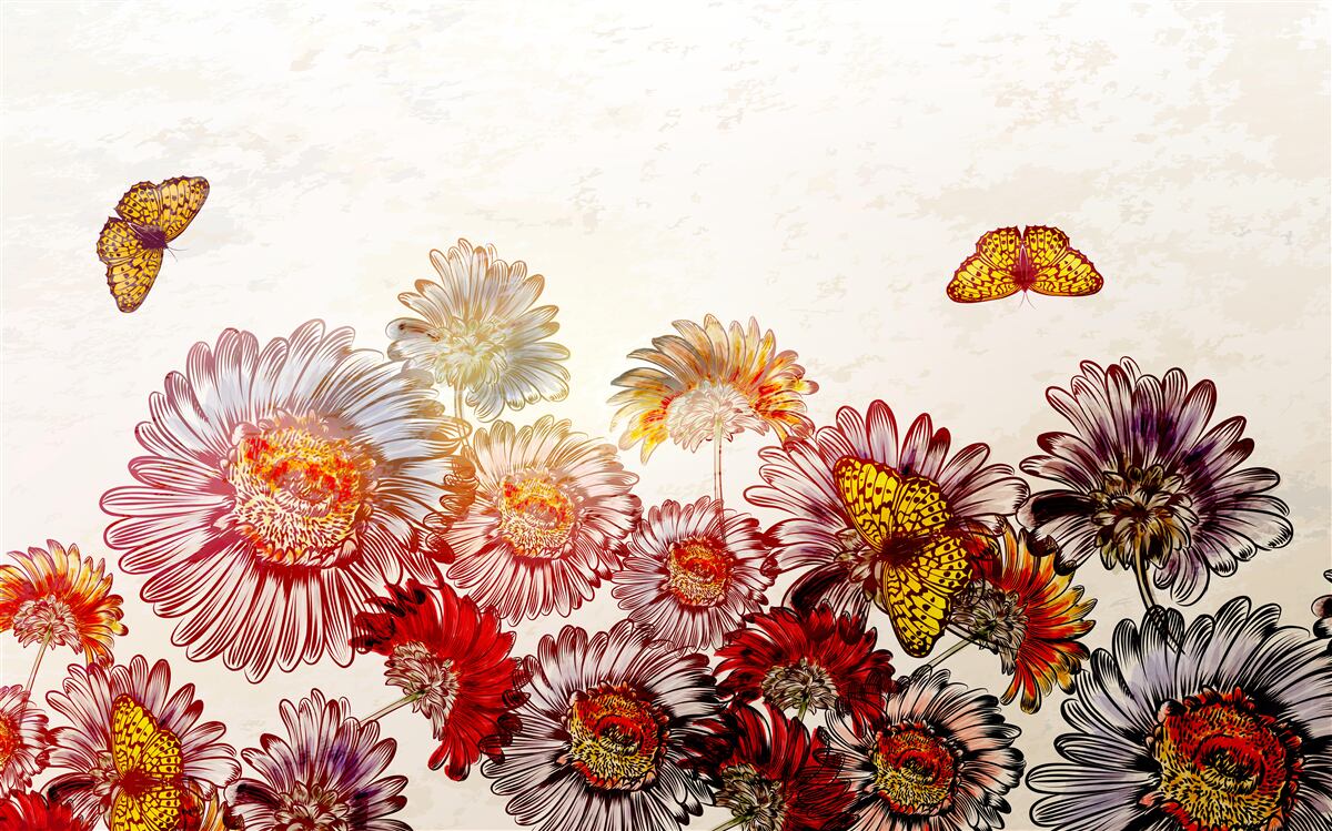 Fototapeta svetlé kvety priťahujú lietajúce motýle