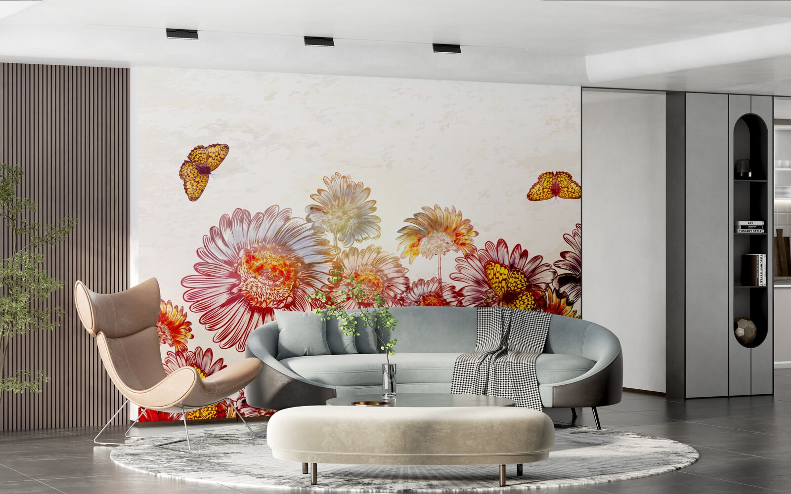 Fototapeta svetlé kvety priťahujú lietajúce motýle