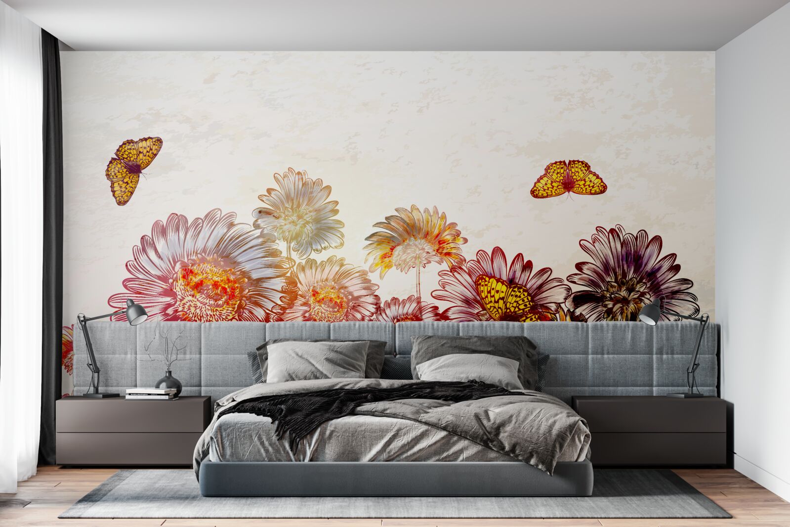 Fototapeta svetlé kvety priťahujú lietajúce motýle