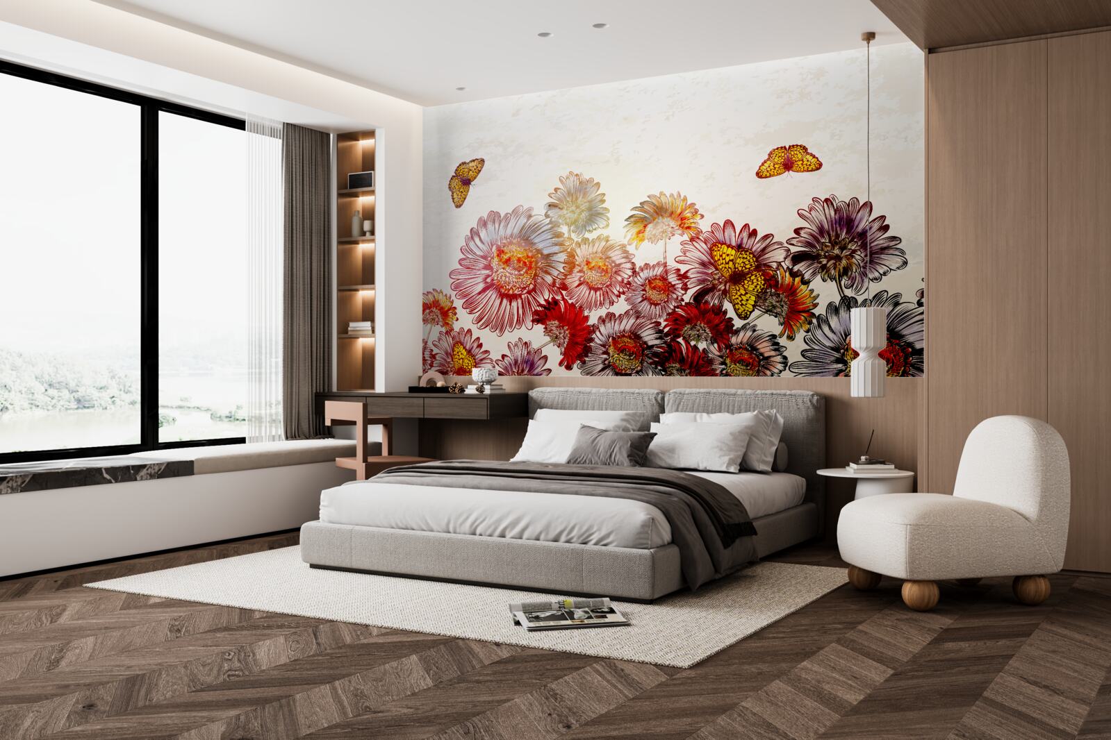 Fototapeta svetlé kvety priťahujú lietajúce motýle