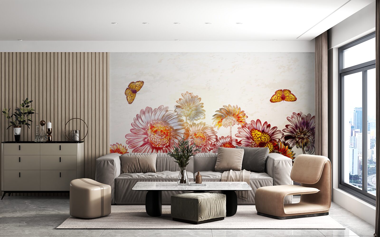 Fototapeta svetlé kvety priťahujú lietajúce motýle