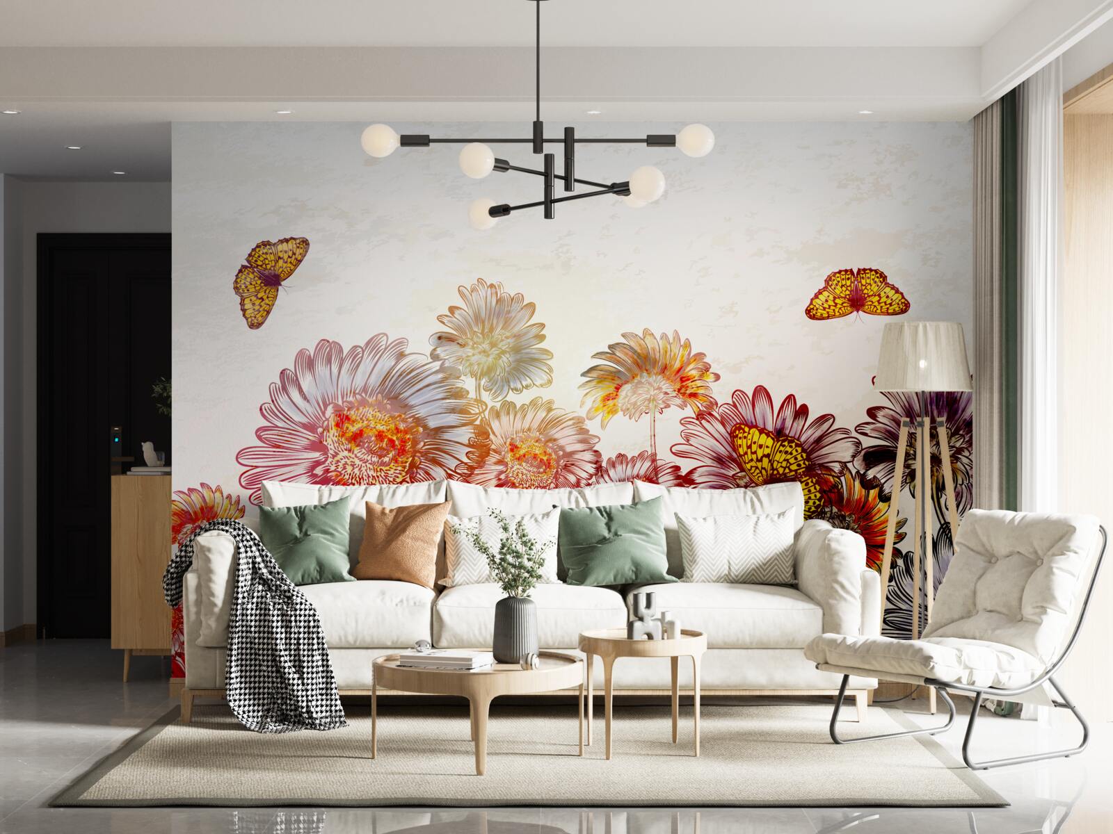 Fototapeta svetlé kvety priťahujú lietajúce motýle