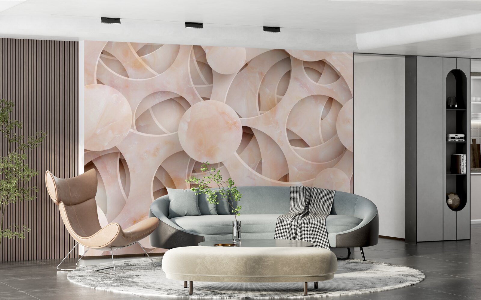 Fototapeta zaoblené tvary a zakrivené čiary na ružovom pozadí