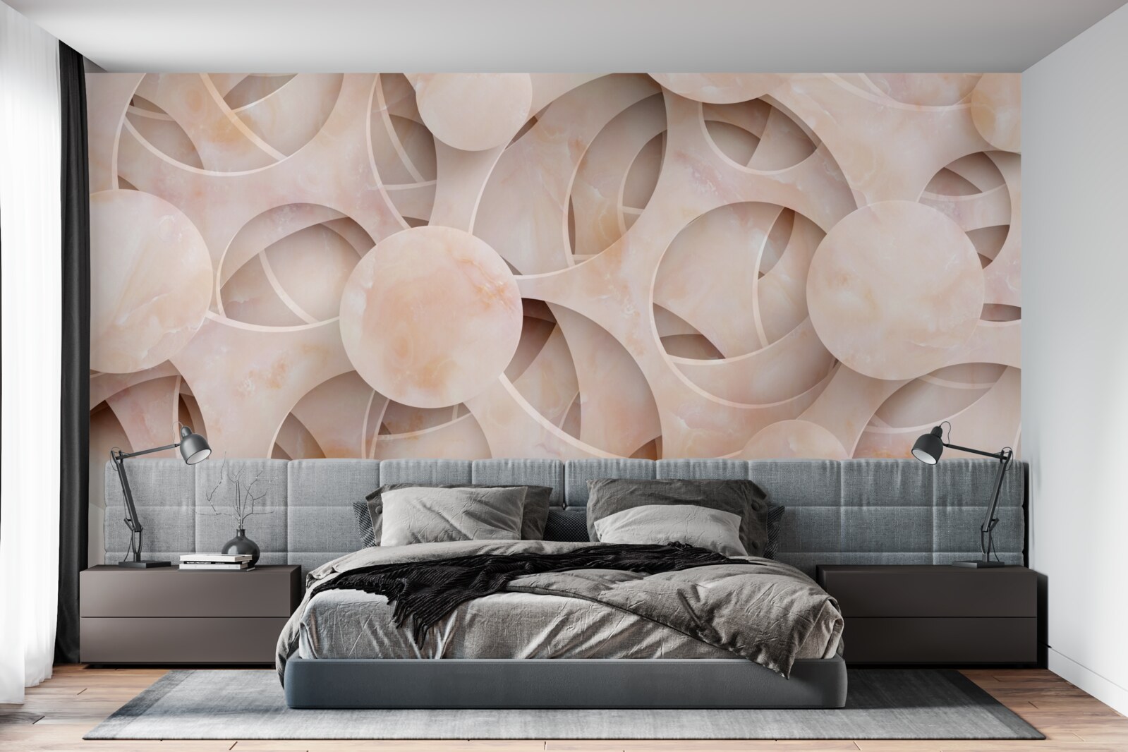 Fototapeta zaoblené tvary a zakrivené čiary na ružovom pozadí