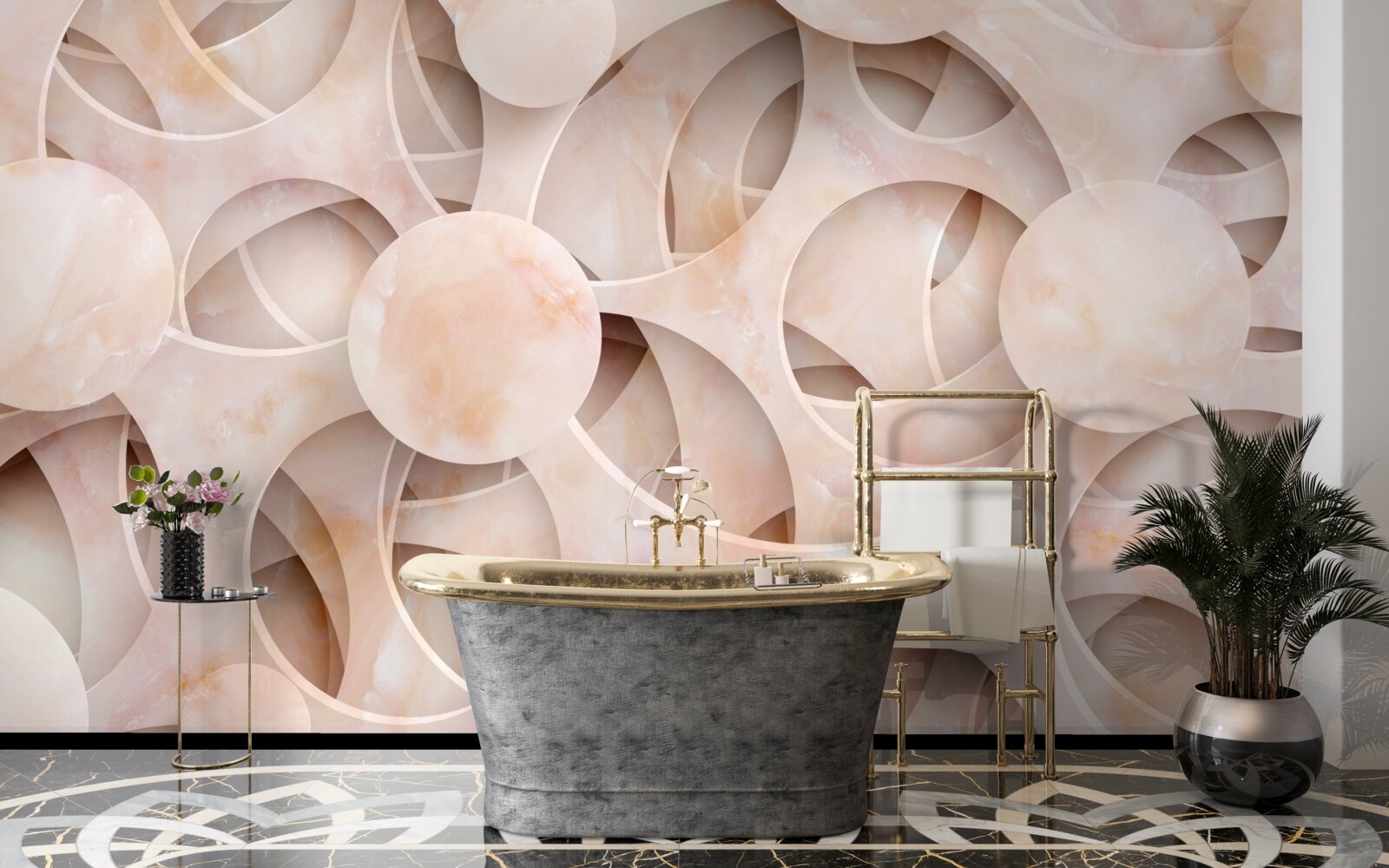 Fototapeta zaoblené tvary a zakrivené čiary na ružovom pozadí