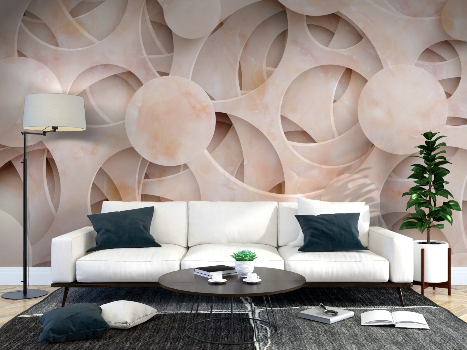 Fototapeta zaoblené tvary a zakrivené čiary na ružovom pozadí