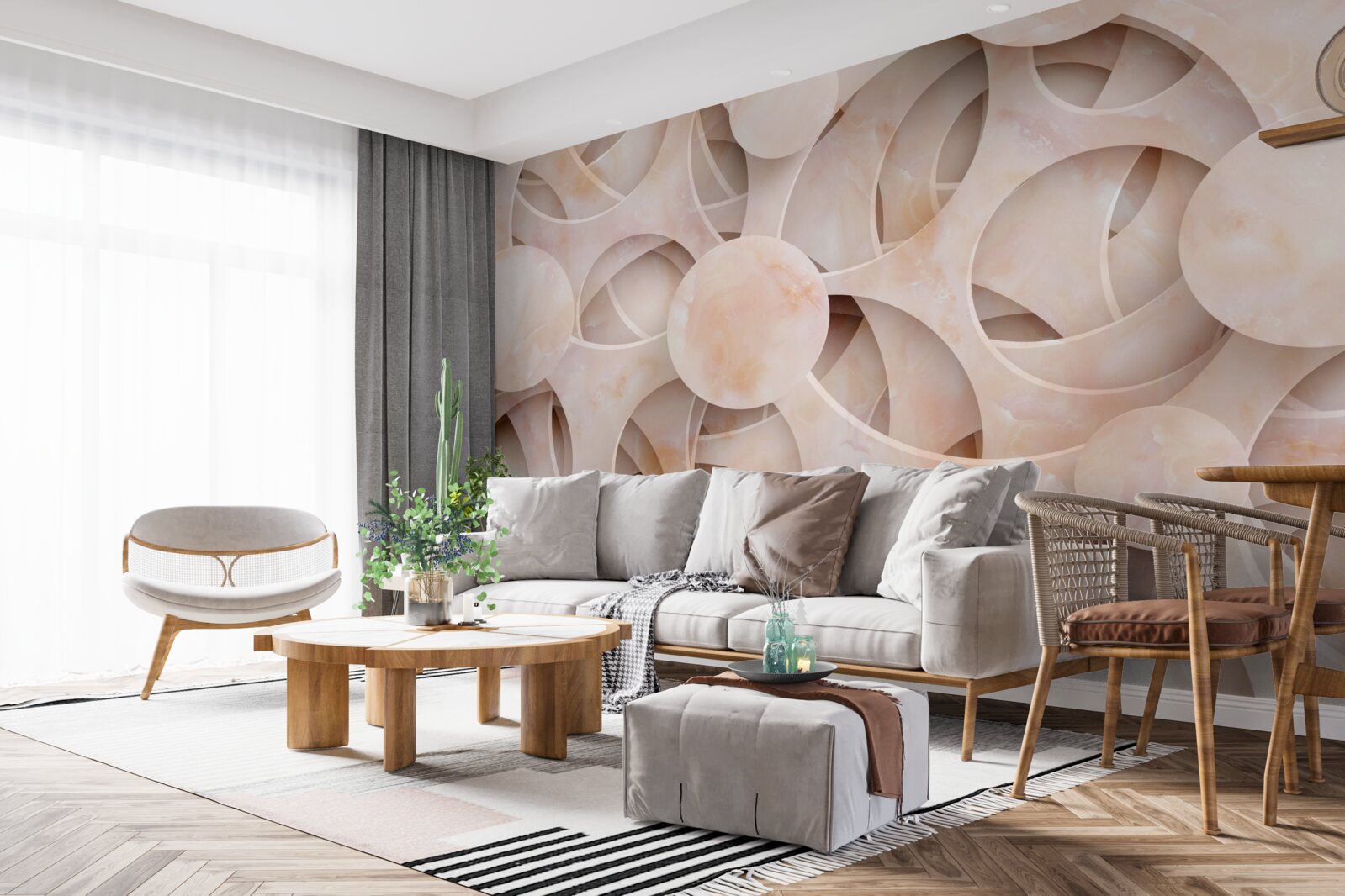 Fototapeta zaoblené tvary a zakrivené čiary na ružovom pozadí