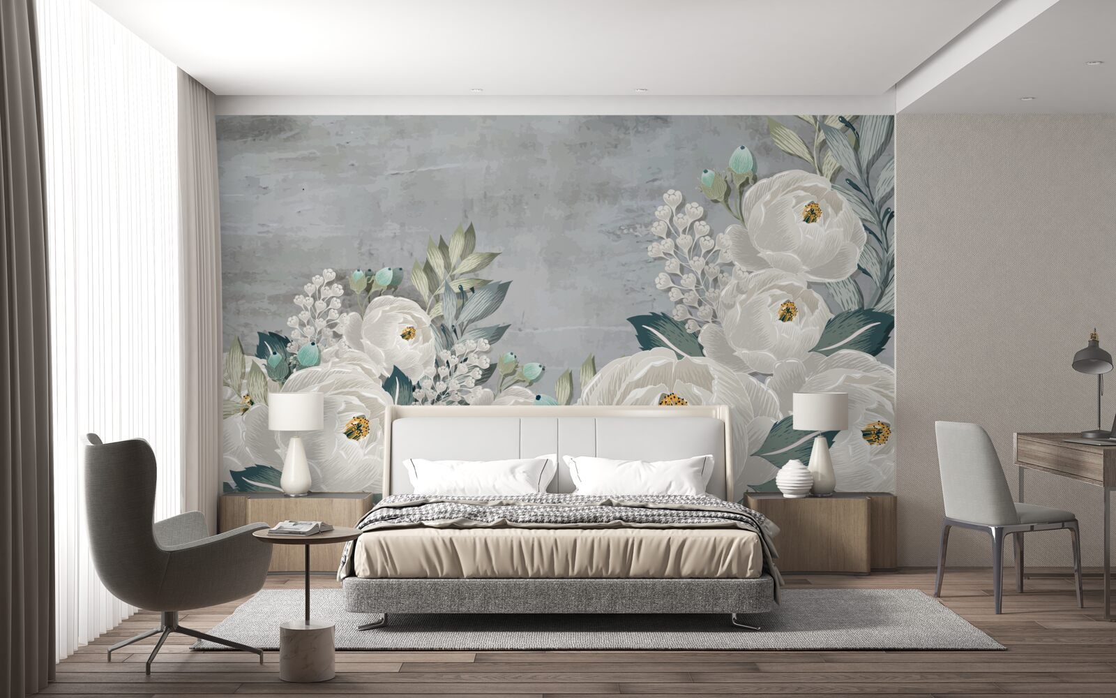 Fototapeta biele pivonky o polnoci