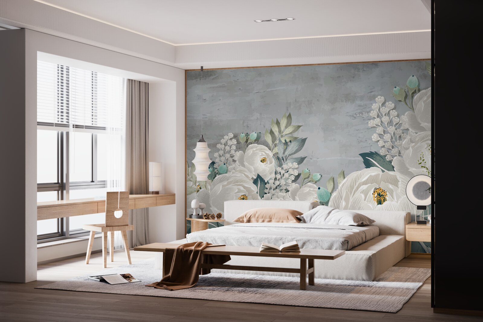 Fototapeta biele pivonky o polnoci