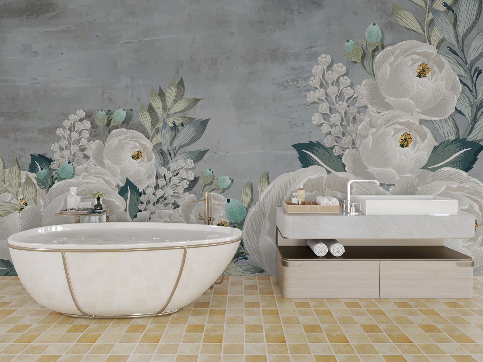 Fototapeta biele pivonky o polnoci