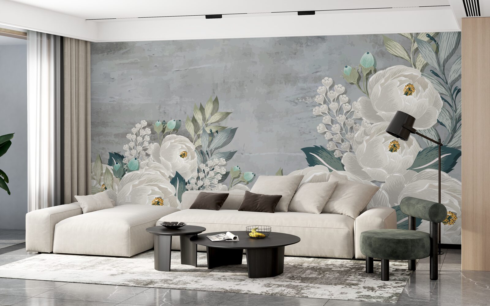 Fototapeta biele pivonky o polnoci