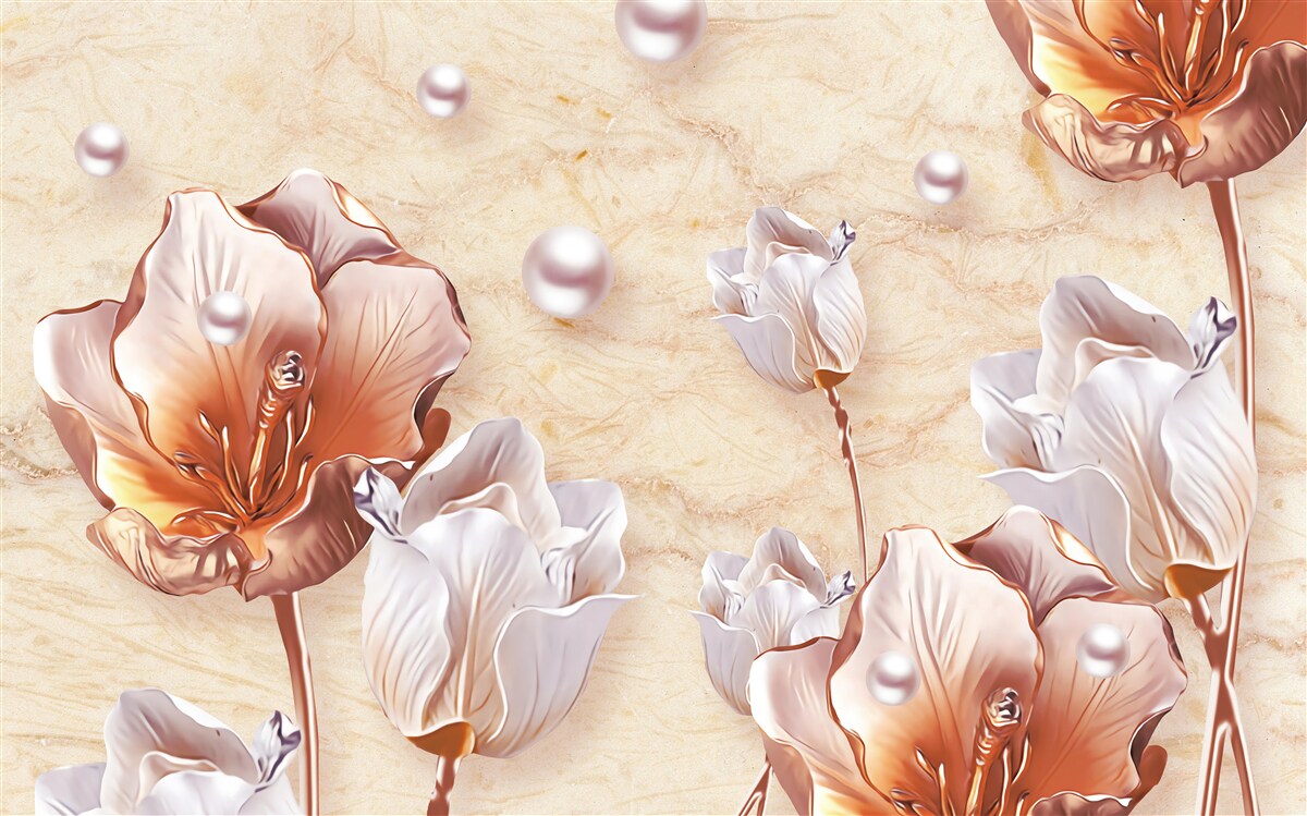 Fototapeta lesklé kamienky, svetlé korálky a nádherné kvety