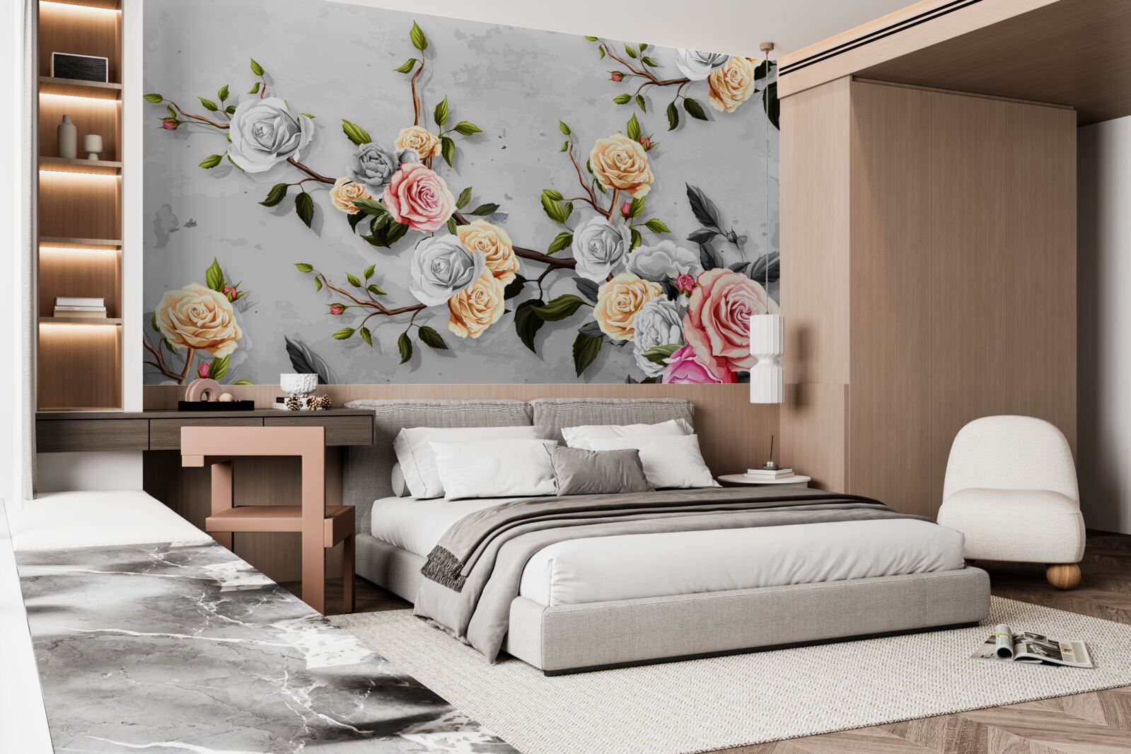 Fototapeta ružové konáre vo vintage štýle