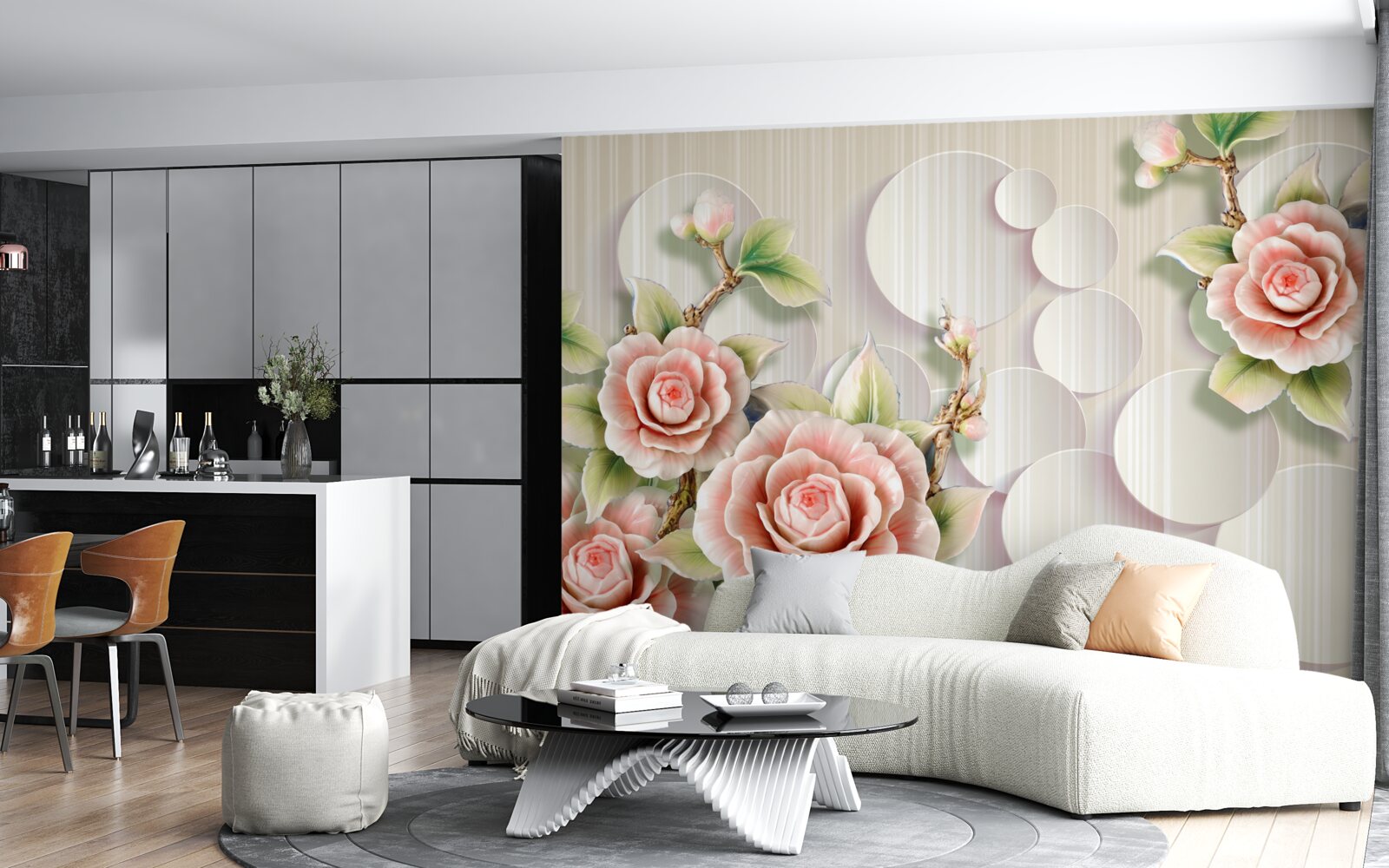 Fototapeta svetlý podklad zdobí jemná ruža vo farbe čaju