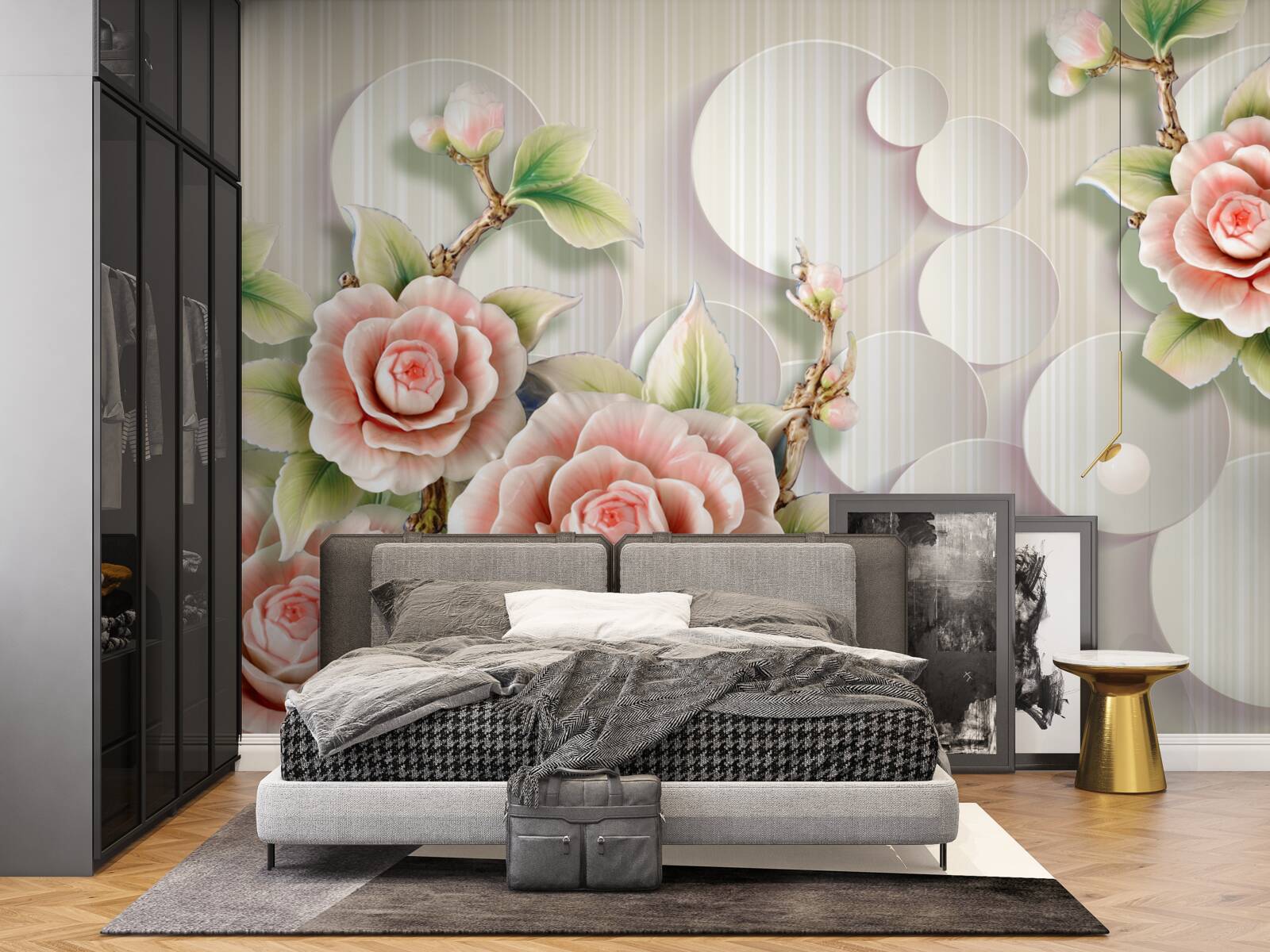 Fototapeta svetlý podklad zdobí jemná ruža vo farbe čaju