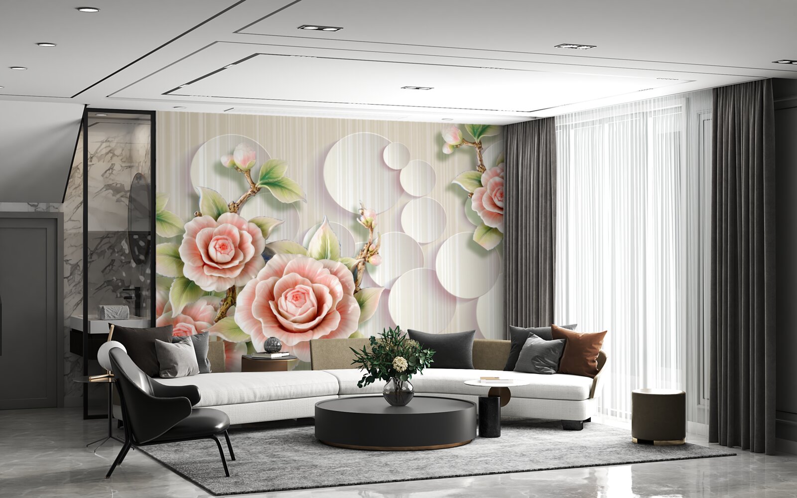 Fototapeta svetlý podklad zdobí jemná ruža vo farbe čaju