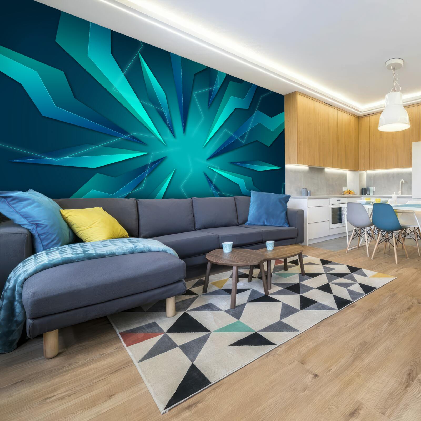 Fototapeta krivky vĺn modrej a tyrkysovej