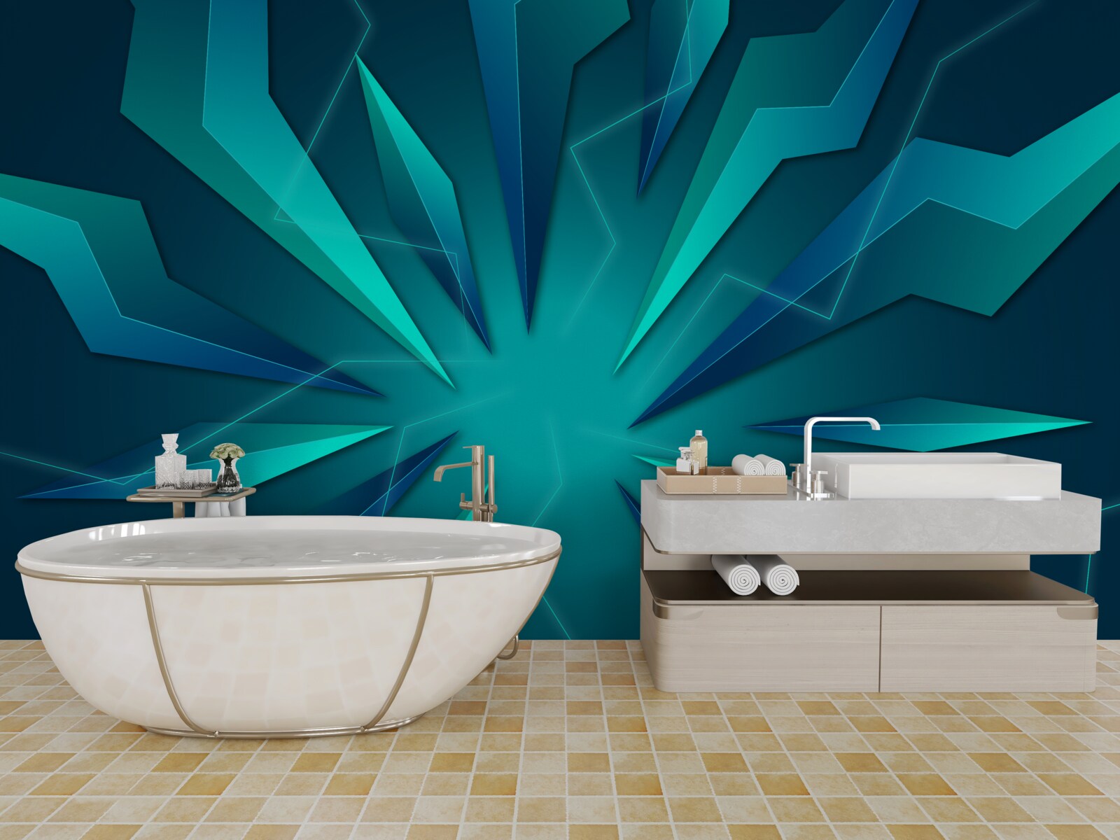 Fototapeta krivky vĺn modrej a tyrkysovej