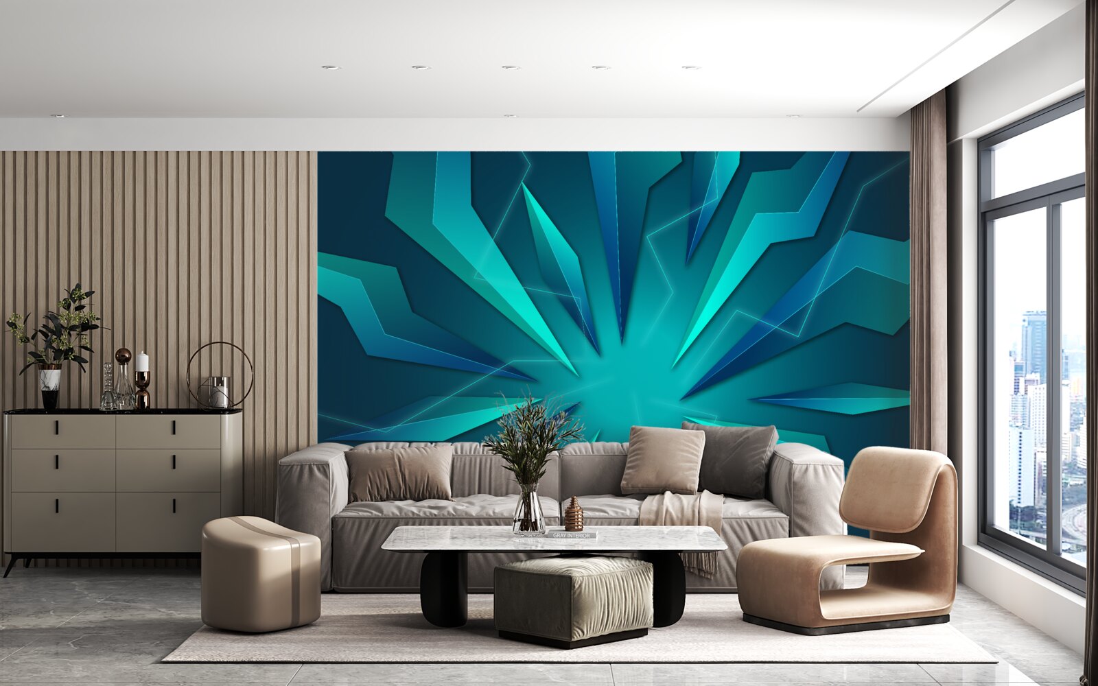 Fototapeta krivky vĺn modrej a tyrkysovej