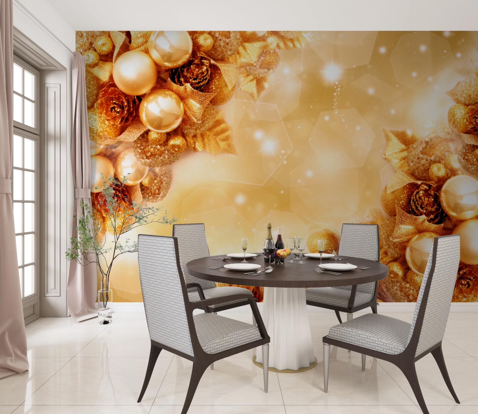 Fototapeta zlaté perly na zlatých listoch