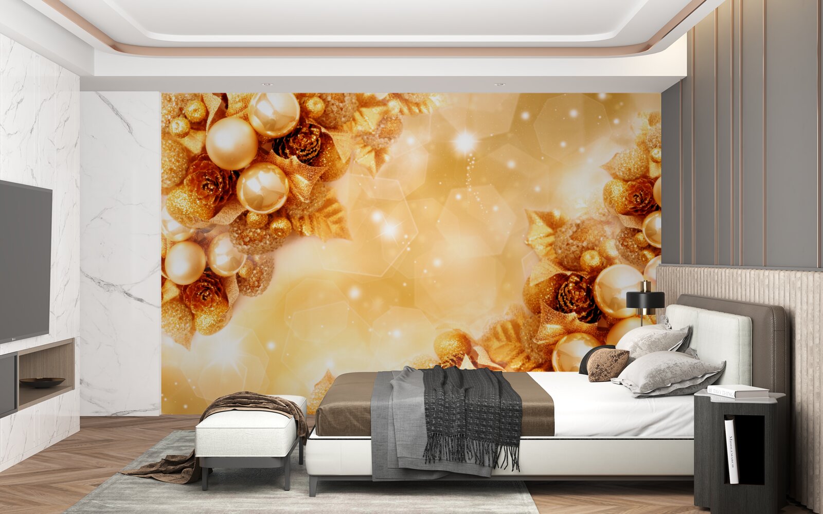 Fototapeta zlaté perly na zlatých listoch