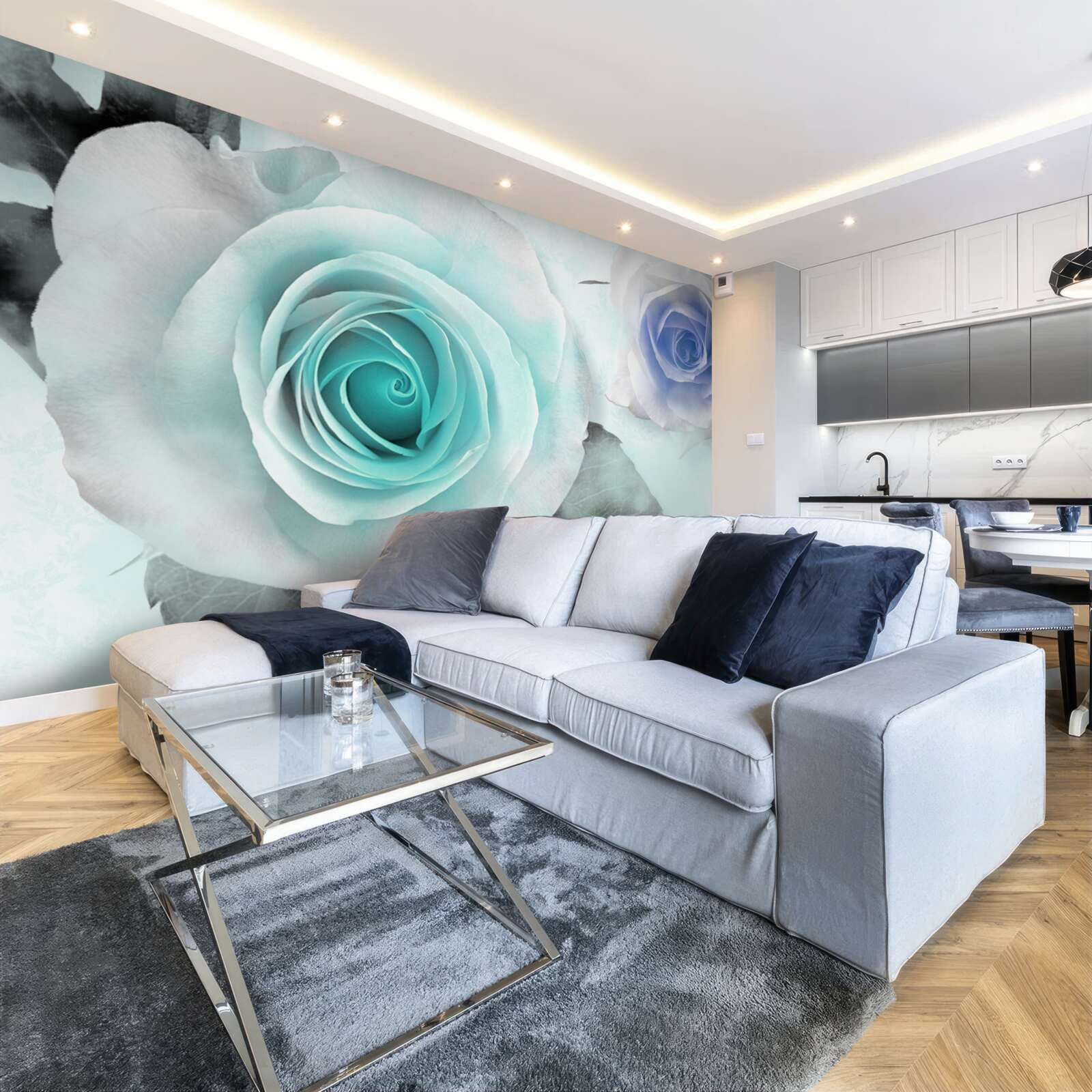 Fototapeta ruže v odtieňoch modrej a zelenej