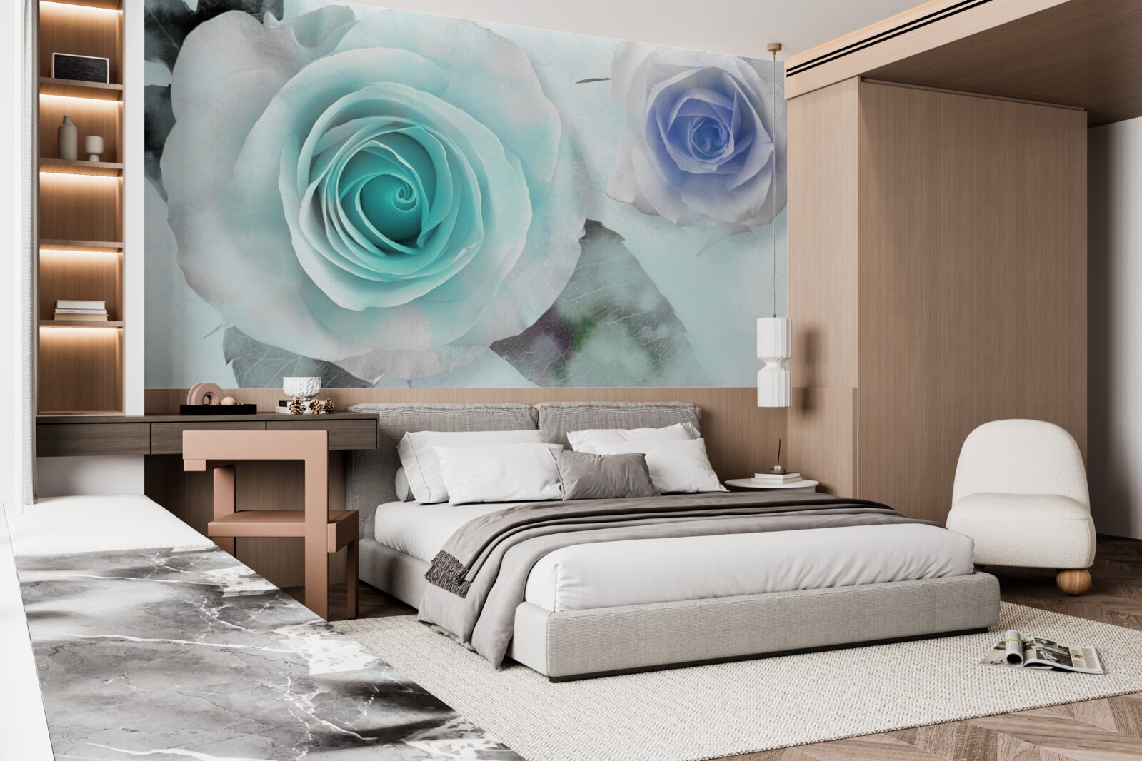 Fototapeta ruže v odtieňoch modrej a zelenej