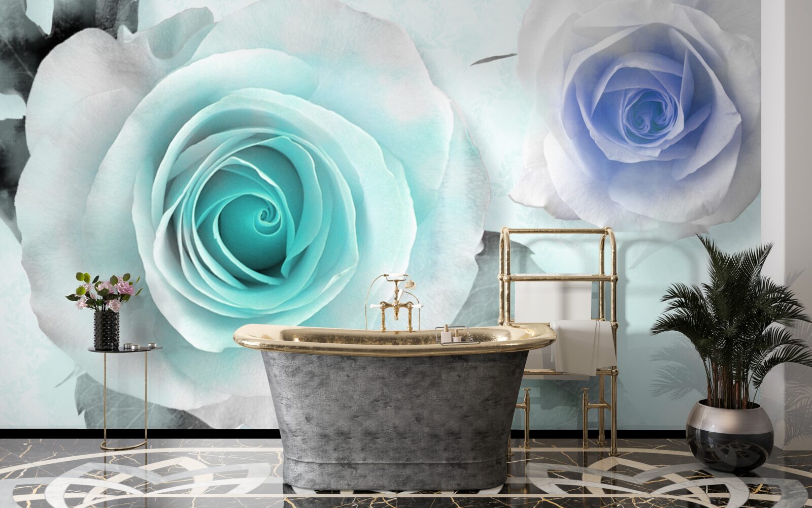 Fototapeta ruže v odtieňoch modrej a zelenej