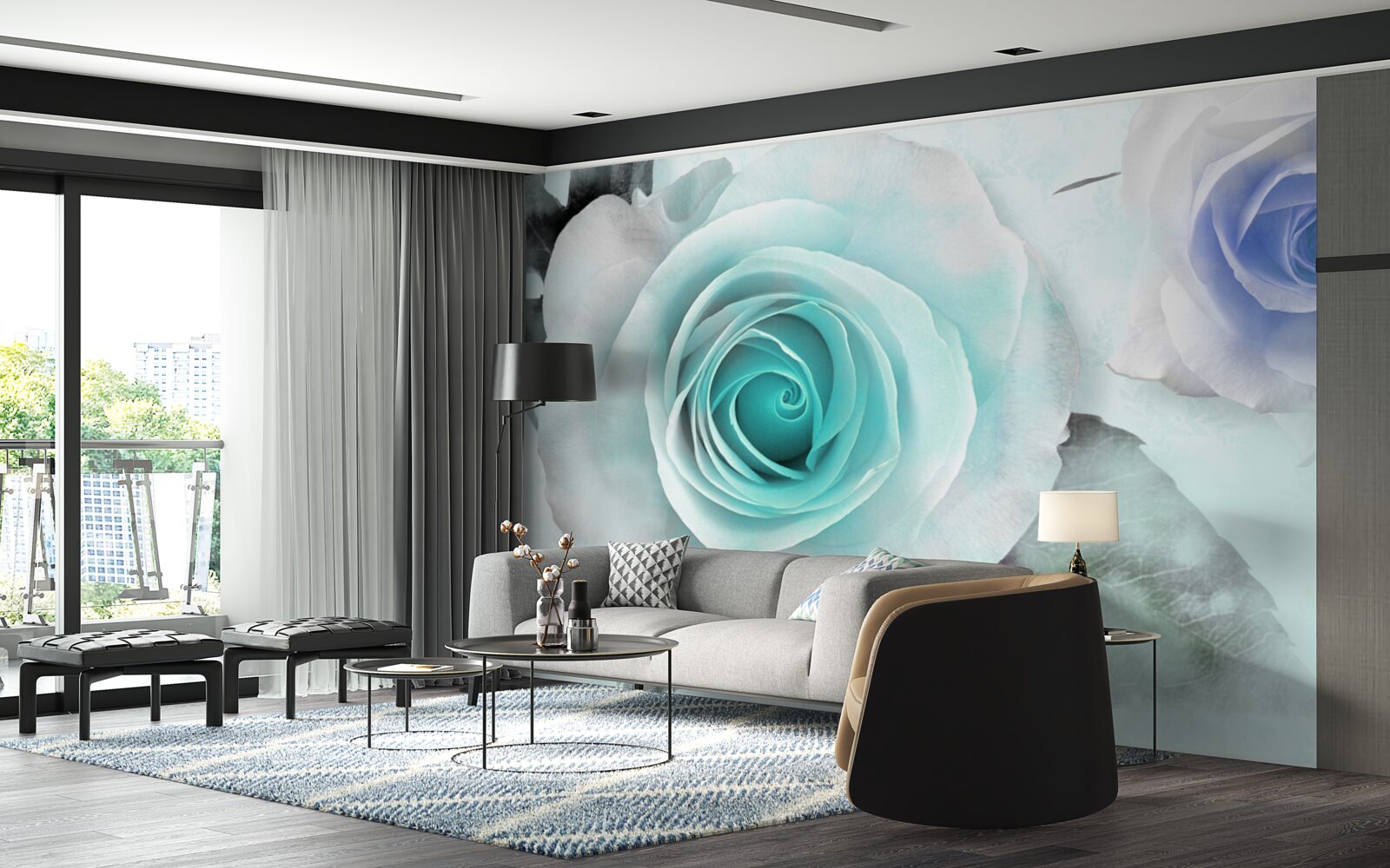 Fototapeta ruže v odtieňoch modrej a zelenej