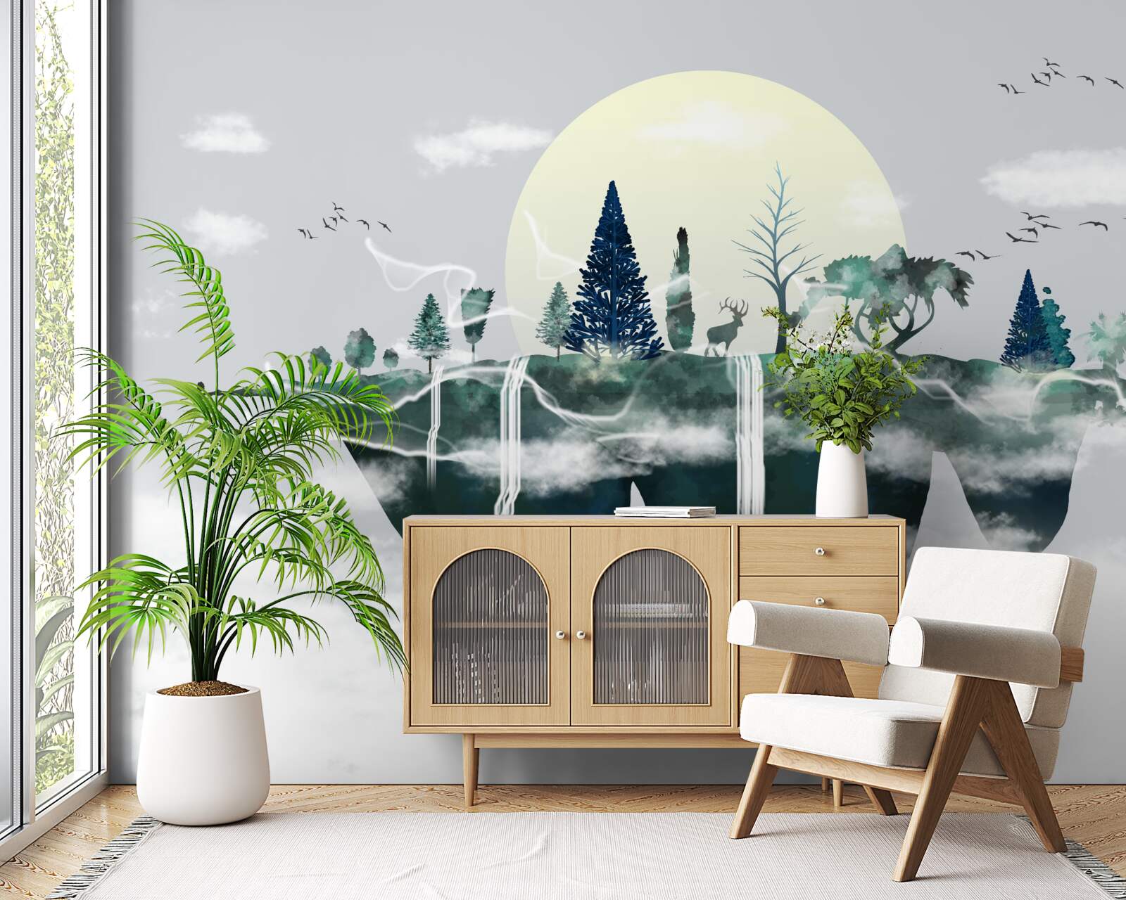 Fototapeta odraz vo vode ukazuje bujnú zeleň lesa